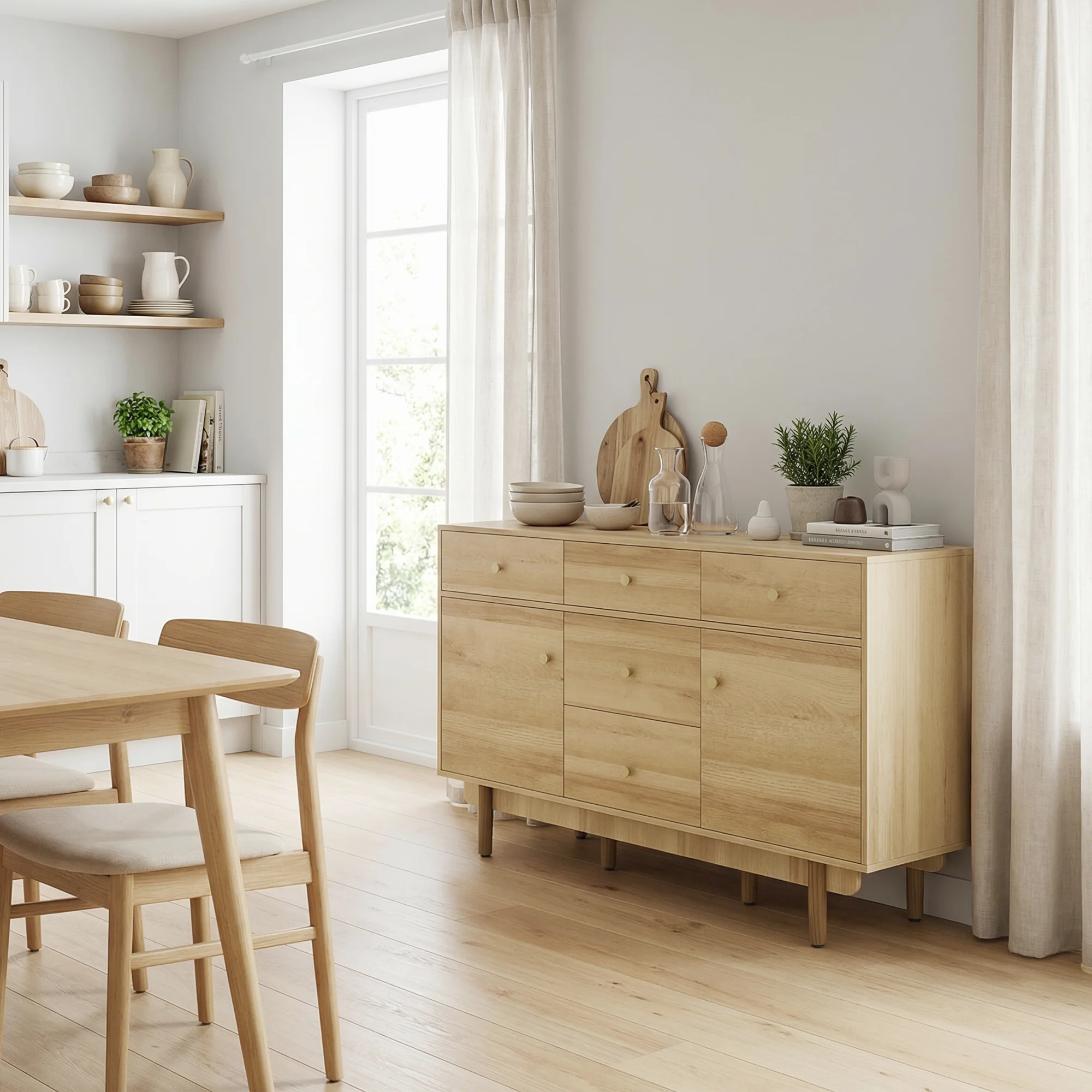 HOMCOM Sideboard Soft Close Doors Wood Legs Walnut - Image 9
