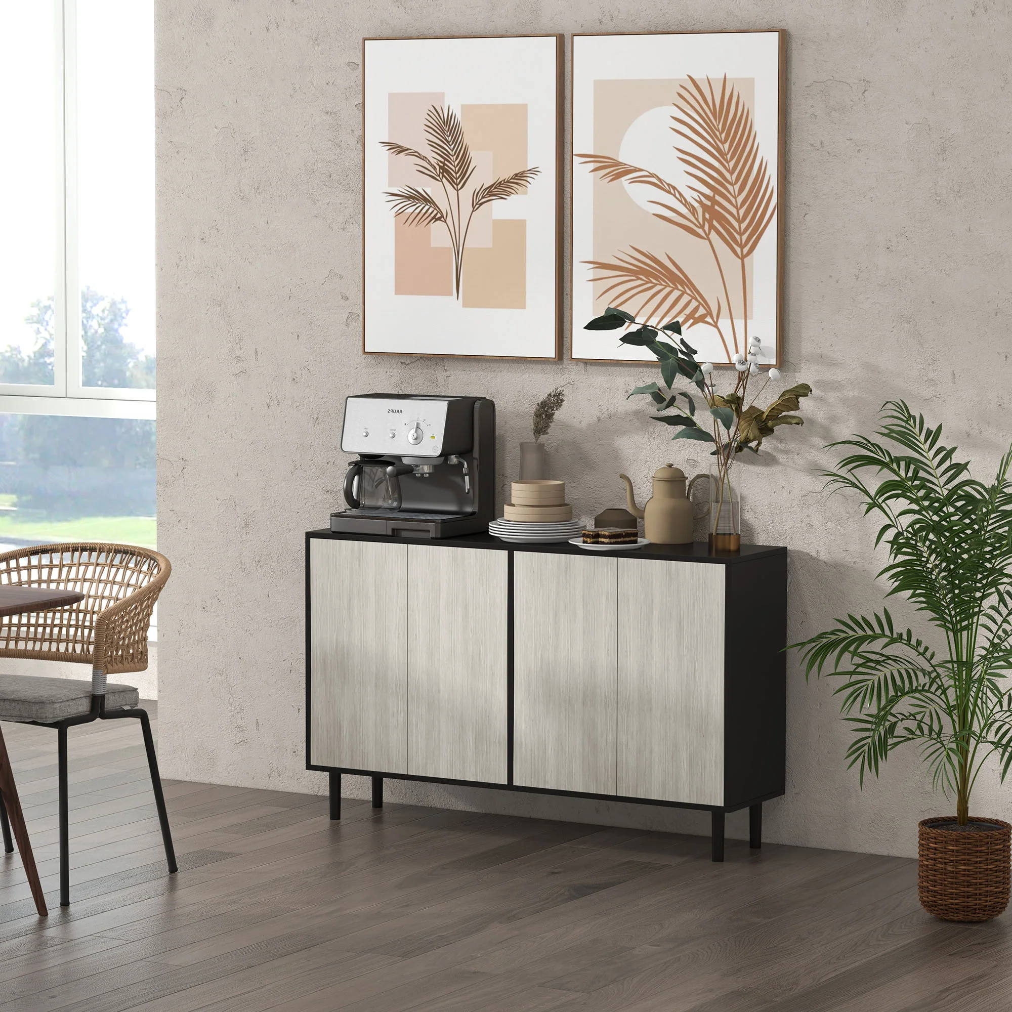 HOMCOM Sideboard Storage Cabinet for Living Room with Adjustable Shelves Black - Image 2