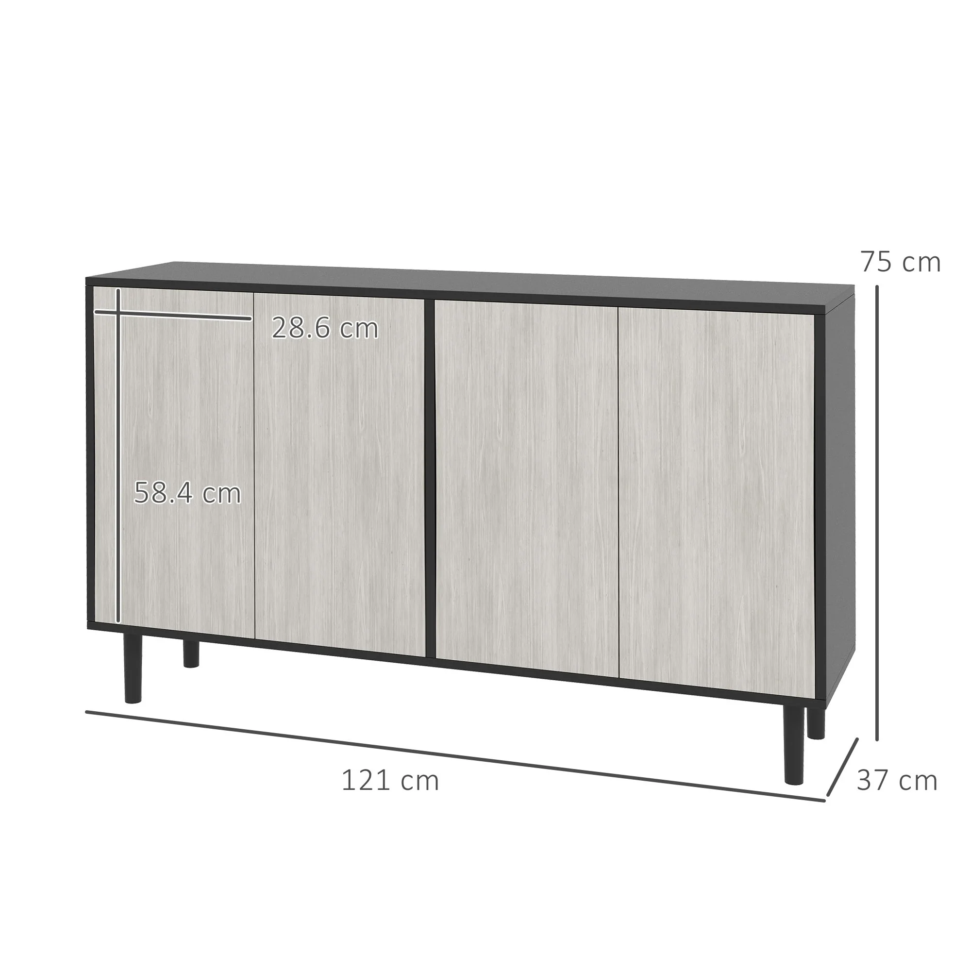 HOMCOM Sideboard Storage Cabinet for Living Room with Adjustable Shelves Black - Image 5