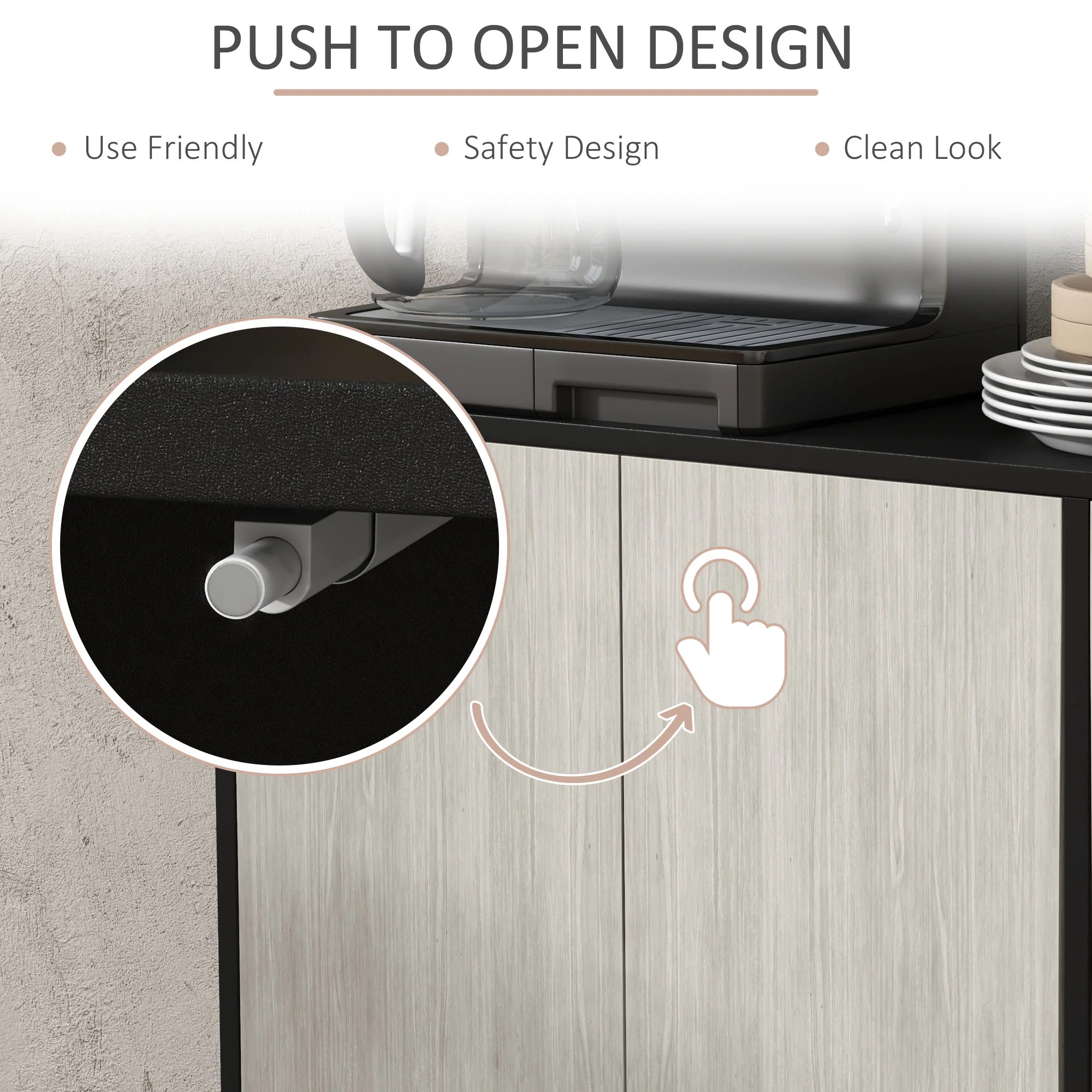HOMCOM Sideboard Storage Cabinet for Living Room with Adjustable Shelves Black - Image 6