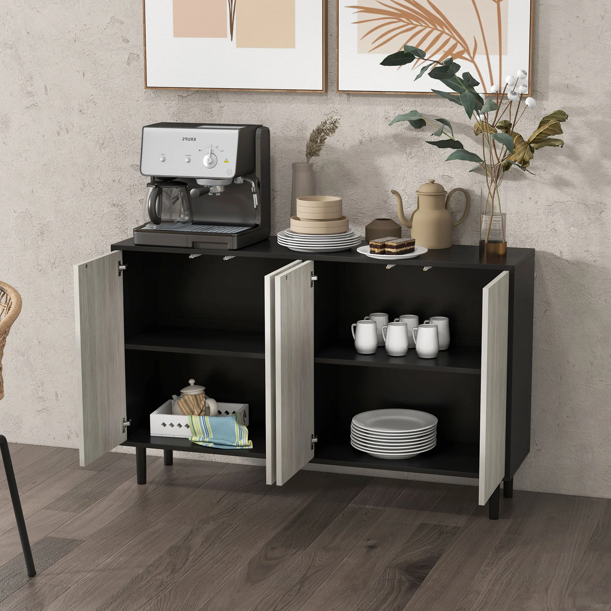 HOMCOM Sideboard Storage Cabinet for Living Room with Adjustable Shelves Black - Image 8