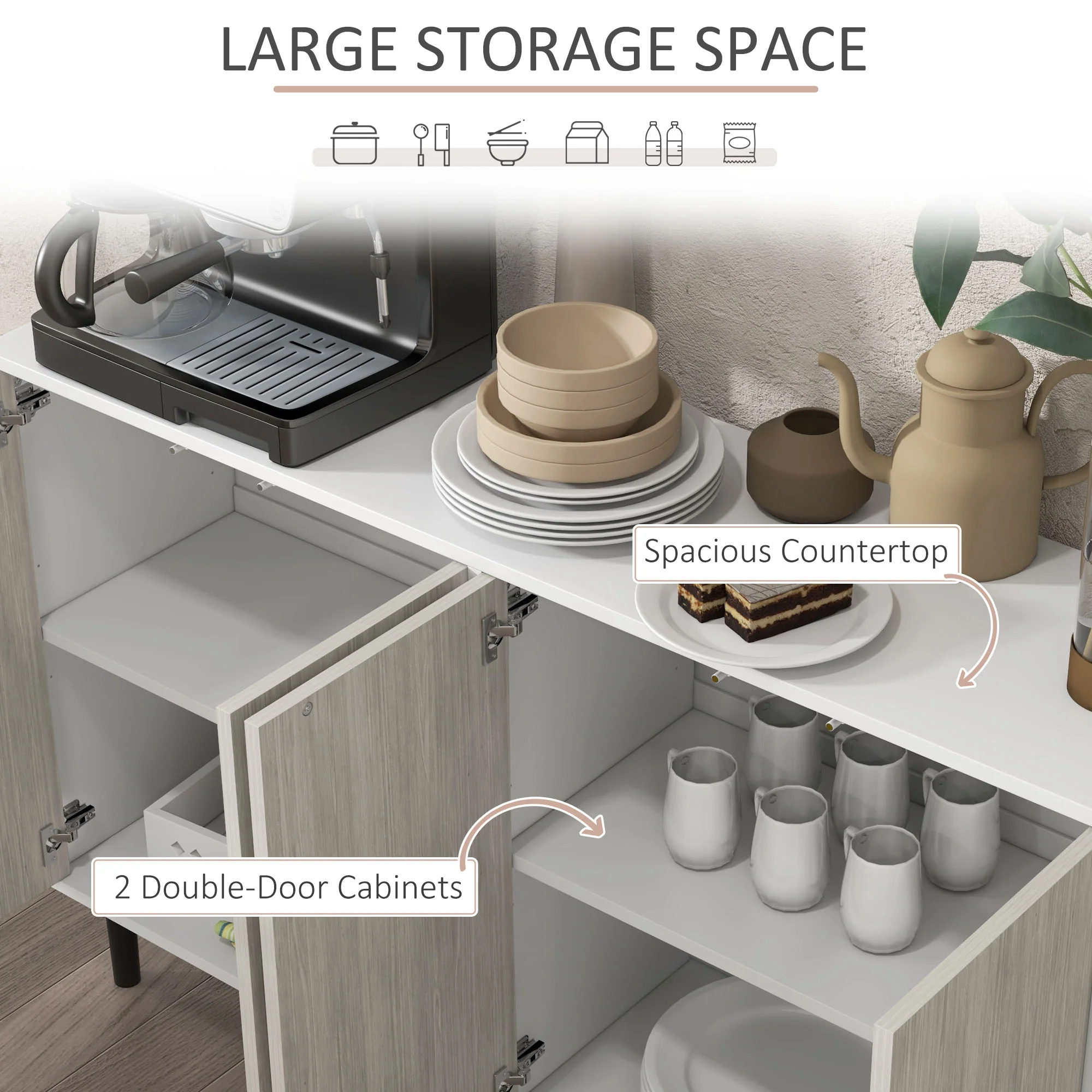 HOMCOM Sideboard Storage Cabinet for Living Room with Adjustable Shelves White - Image 3