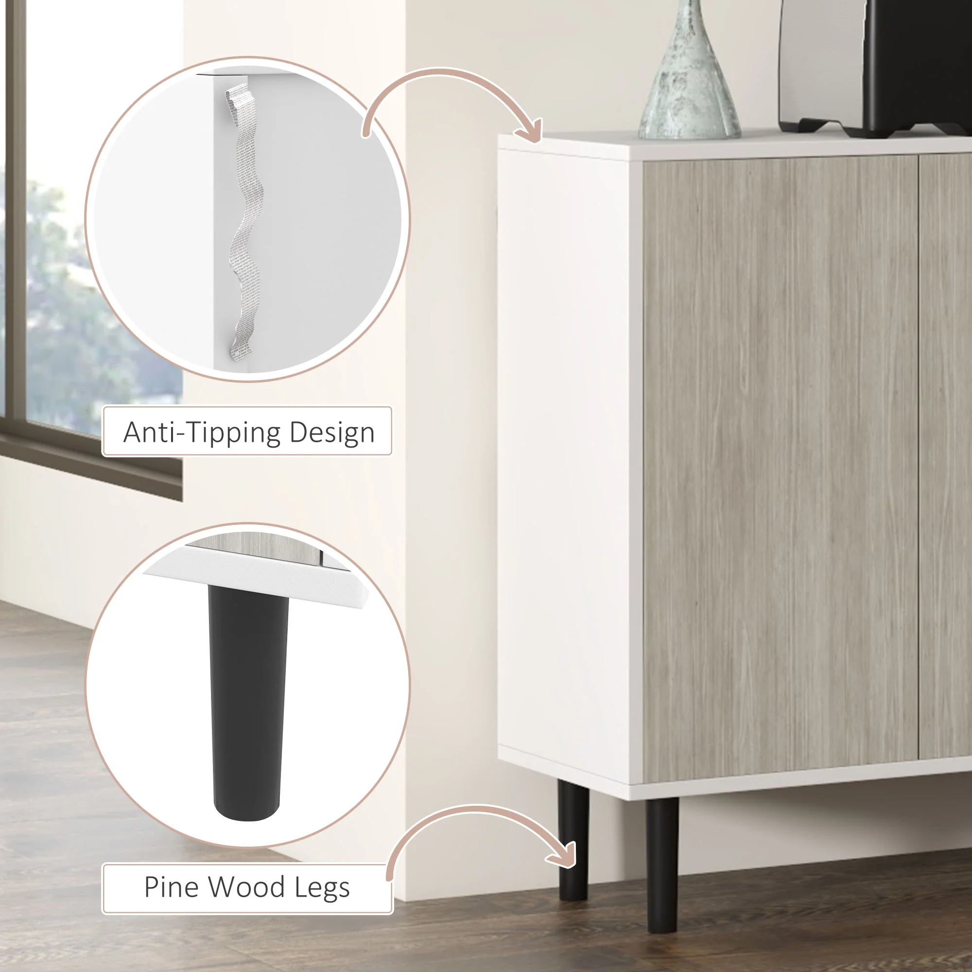 HOMCOM Sideboard Storage Cabinet for Living Room with Adjustable Shelves White - Image 7