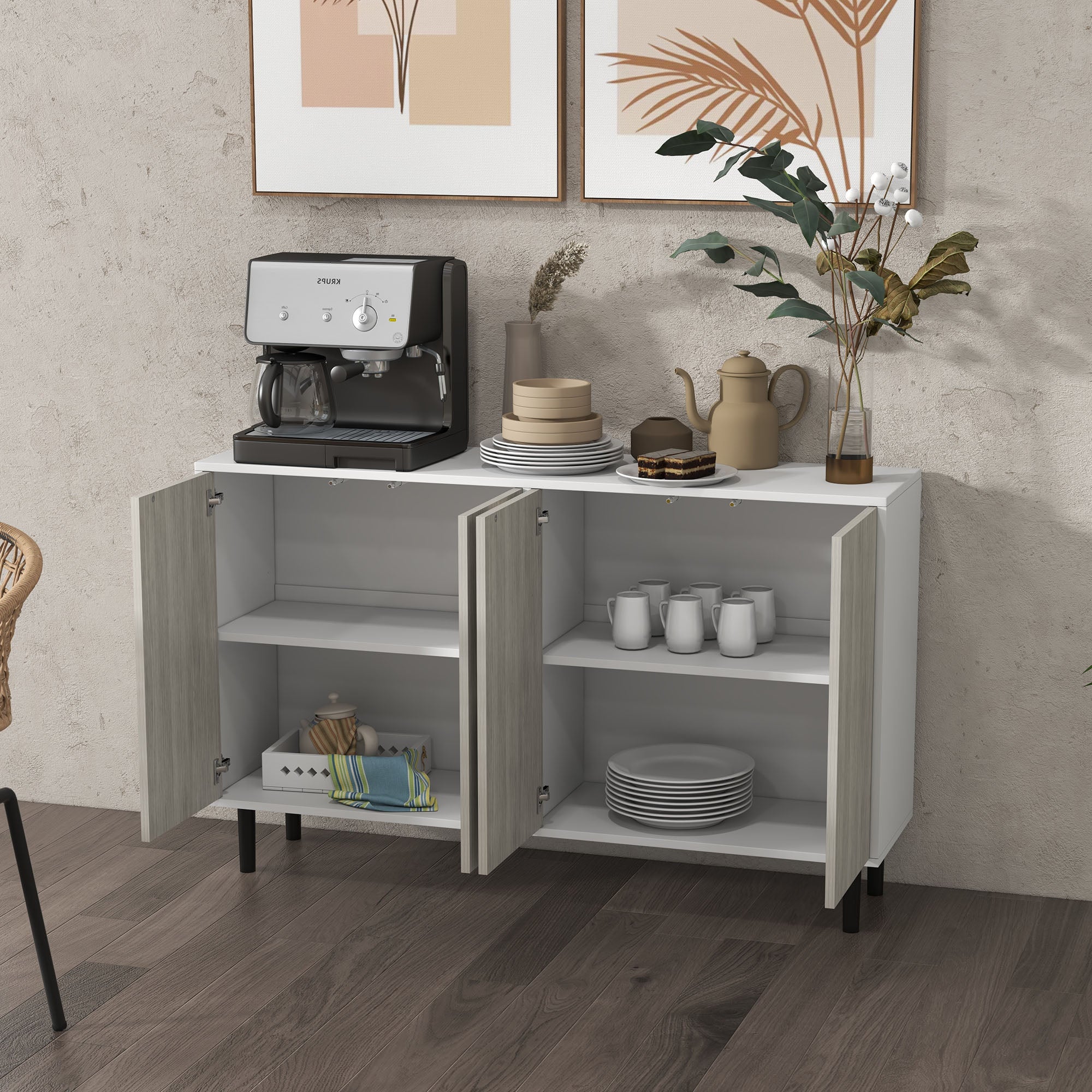HOMCOM Sideboard Storage Cabinet for Living Room with Adjustable Shelves White - Image 8