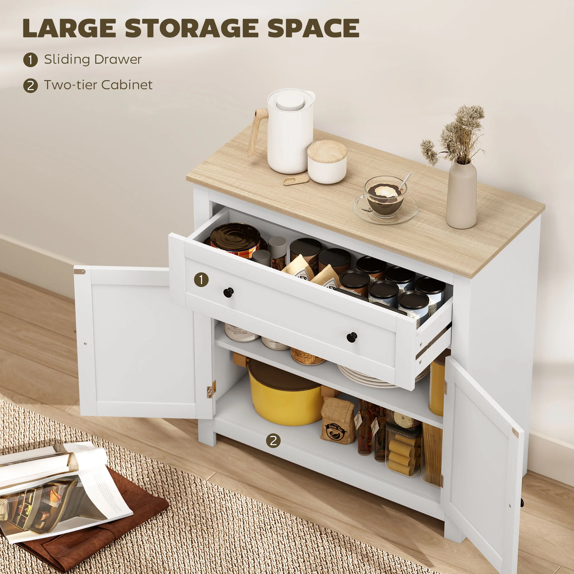 HOMCOM Sideboard Storage Cabinet With Adjustable Shelf, Drawer - Image 12
