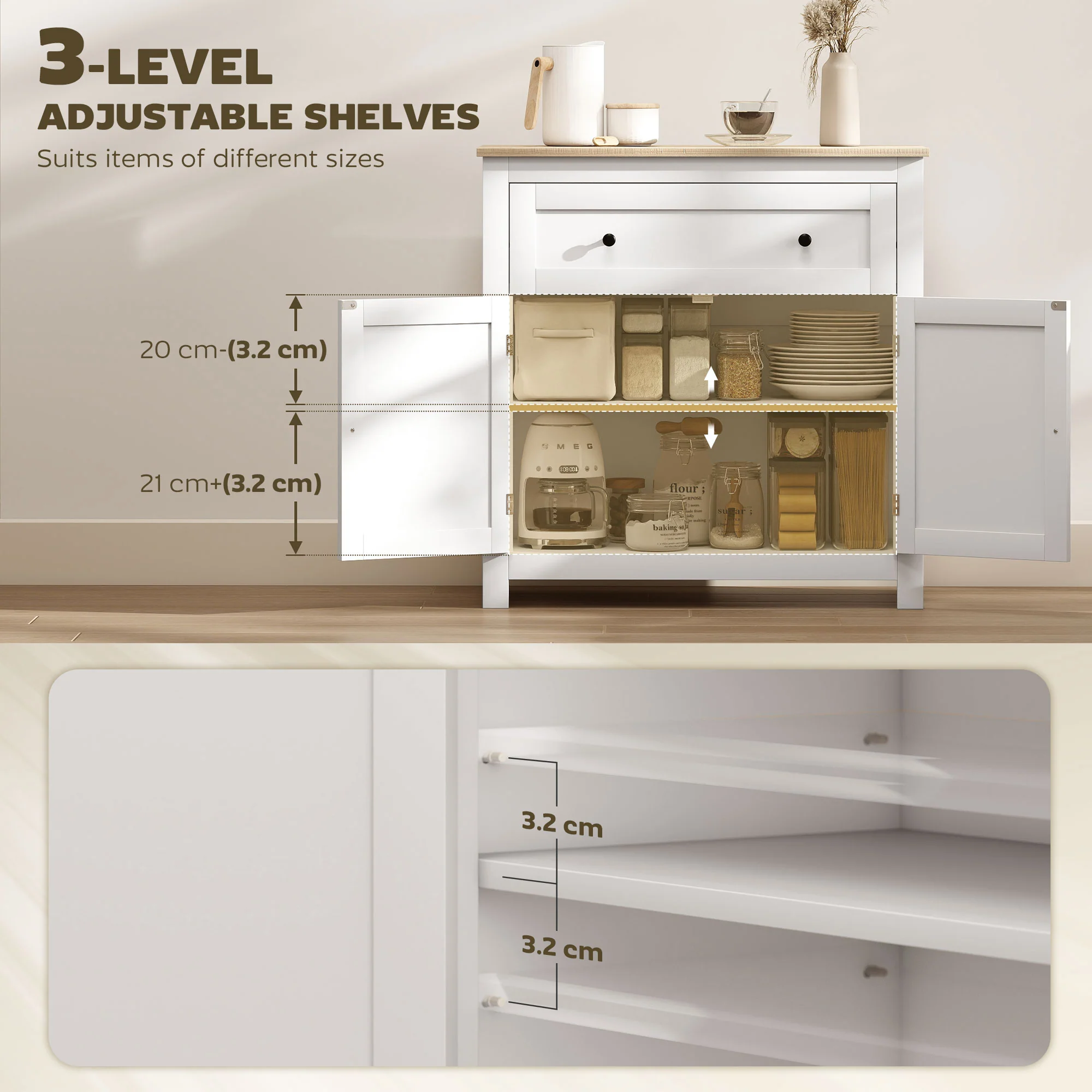 HOMCOM Sideboard Storage Cabinet With Adjustable Shelf, Drawer - Image 13