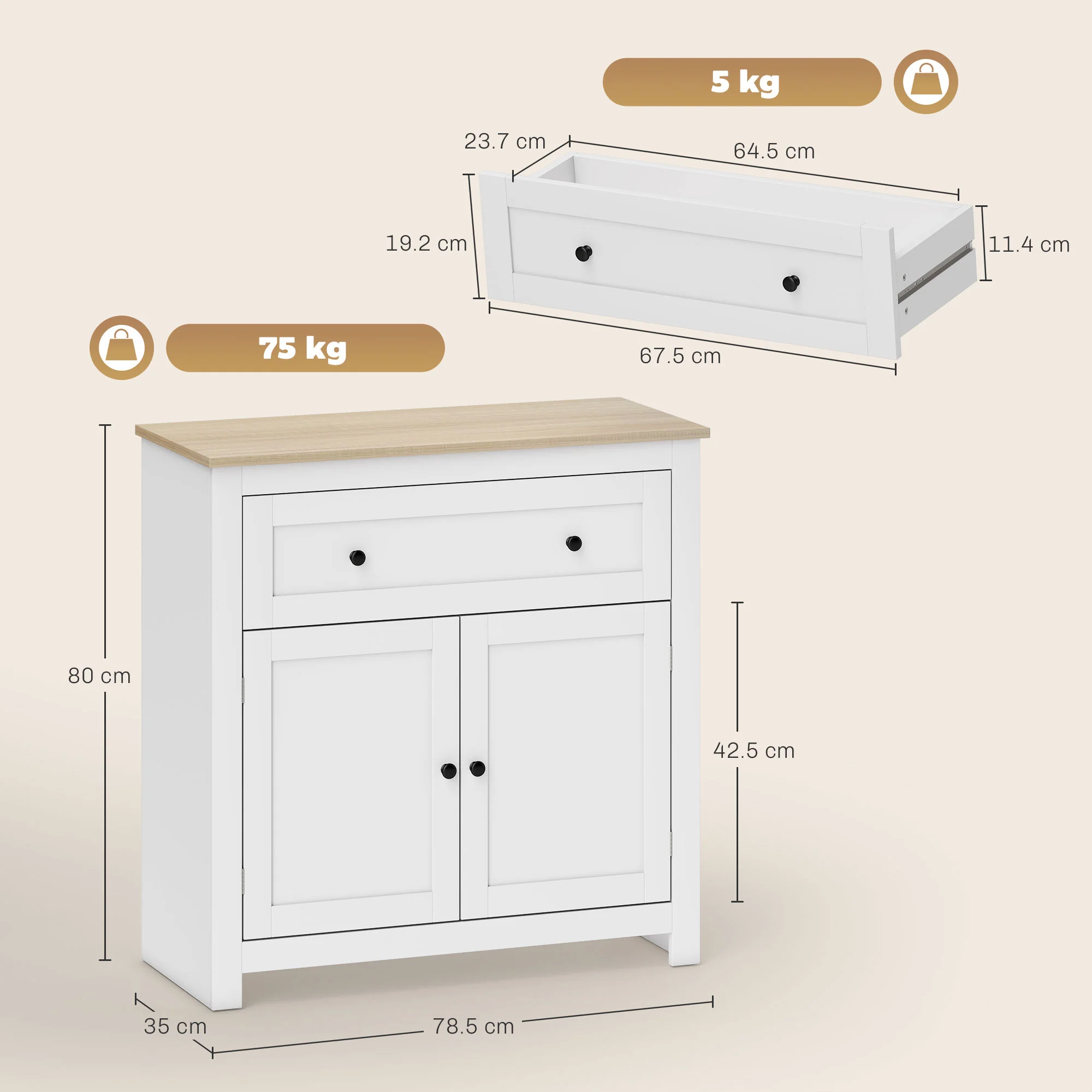 HOMCOM Sideboard Storage Cabinet With Adjustable Shelf, Drawer - Image 14