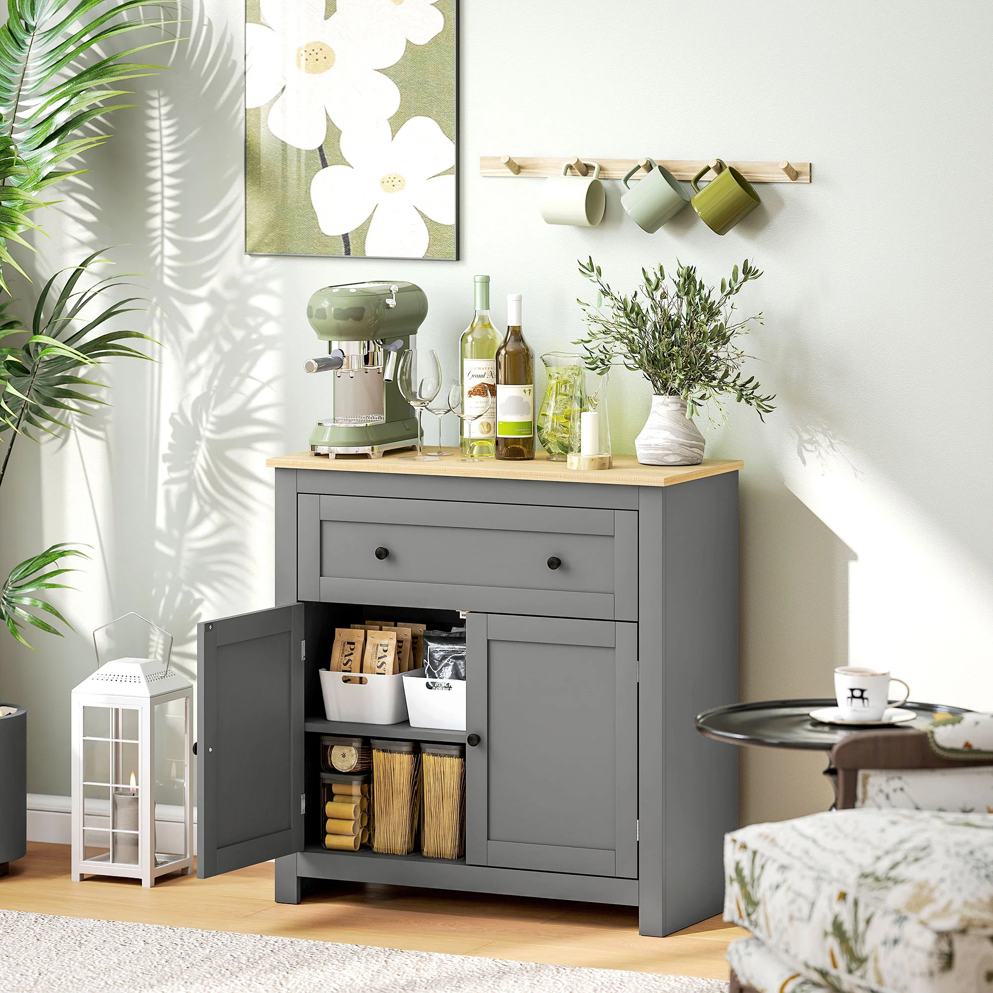 HOMCOM Sideboard Storage Cabinet With Adjustable Shelf, Drawer - Image 2
