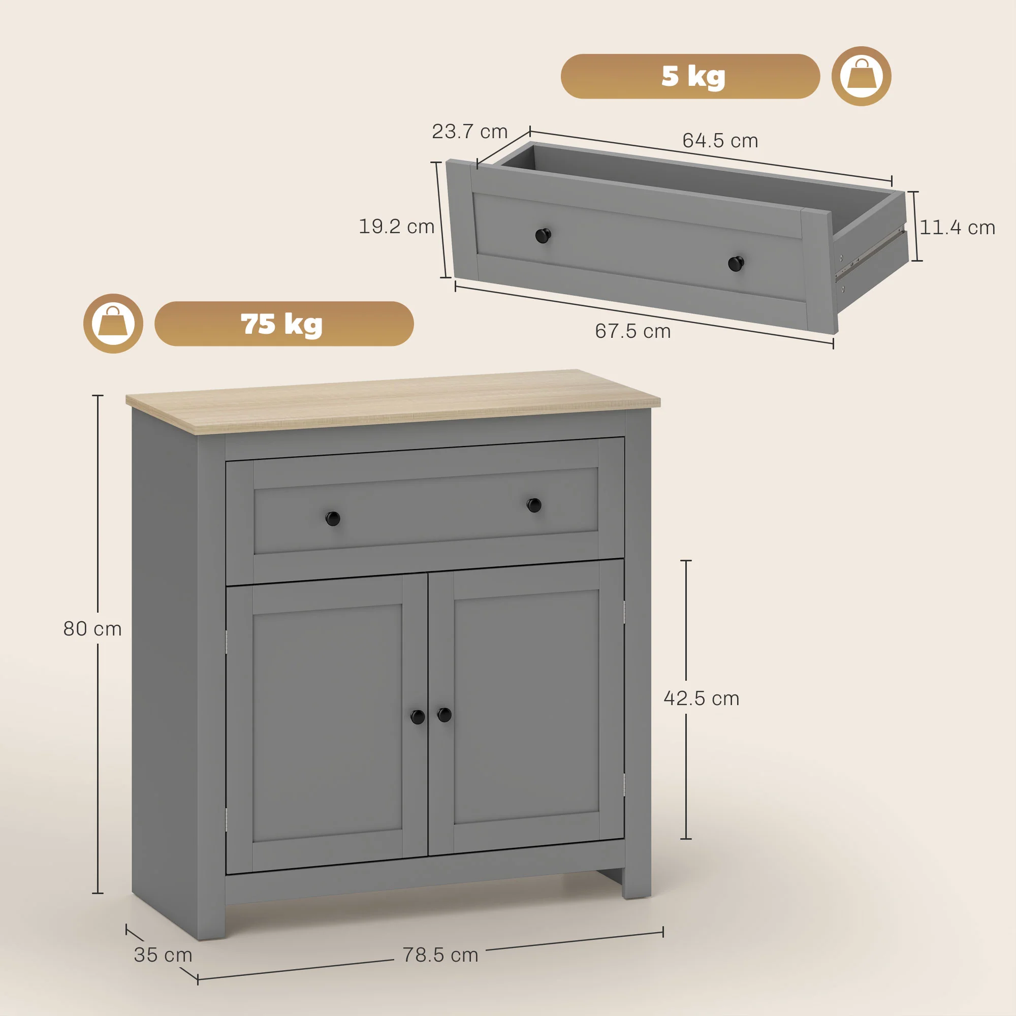 HOMCOM Sideboard Storage Cabinet With Adjustable Shelf, Drawer - Image 5