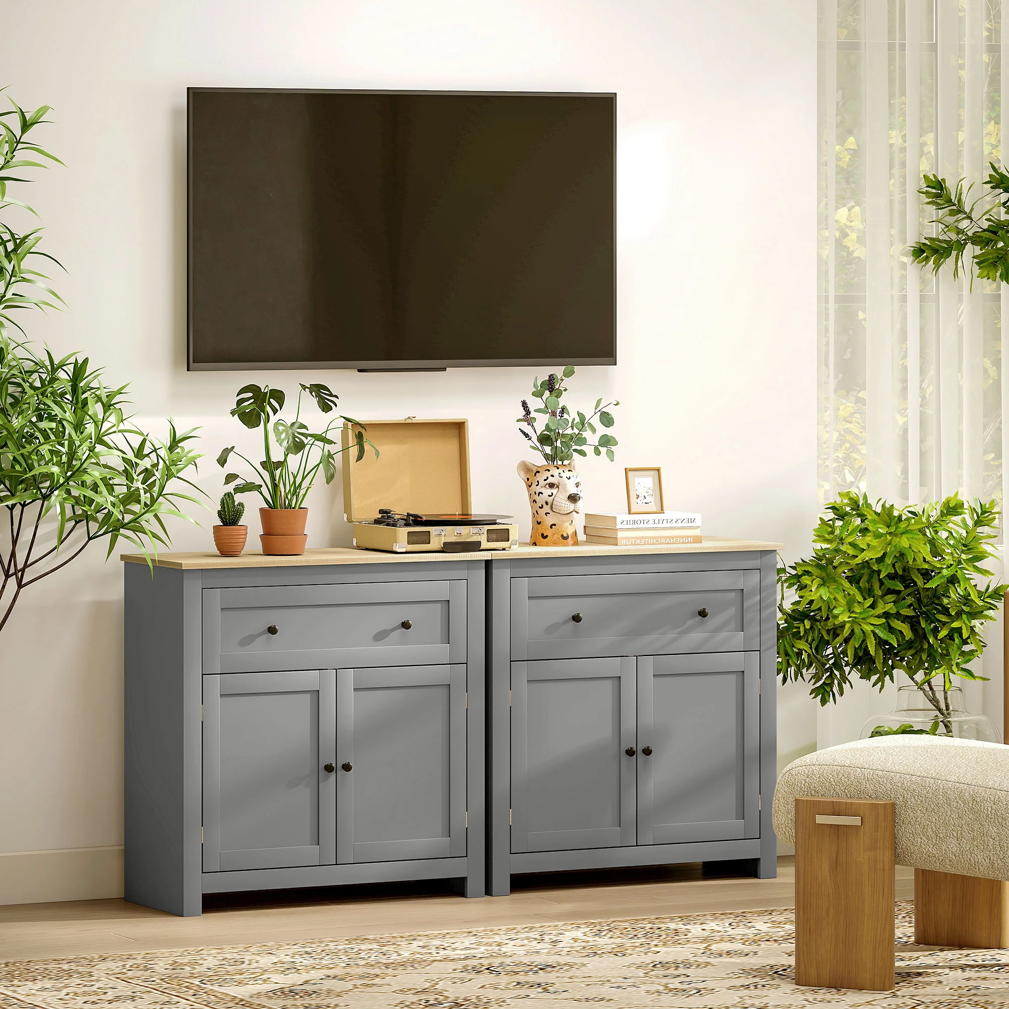 HOMCOM Sideboard Storage Cabinet With Adjustable Shelf, Drawer - Image 8