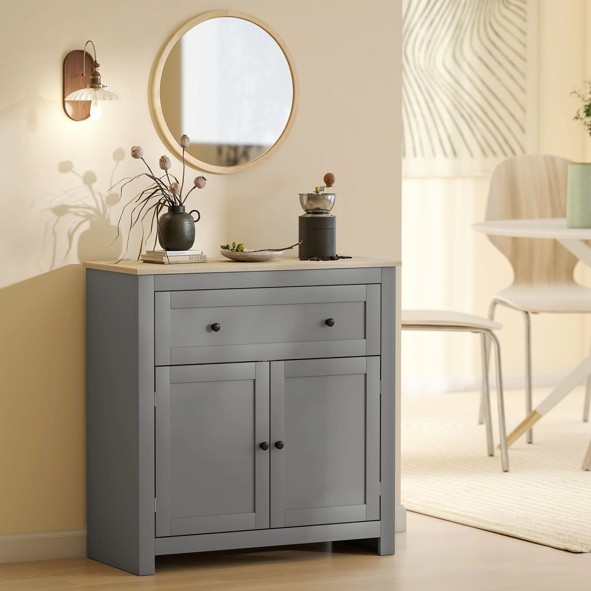 HOMCOM Sideboard Storage Cabinet With Adjustable Shelf, Drawer - Image 9