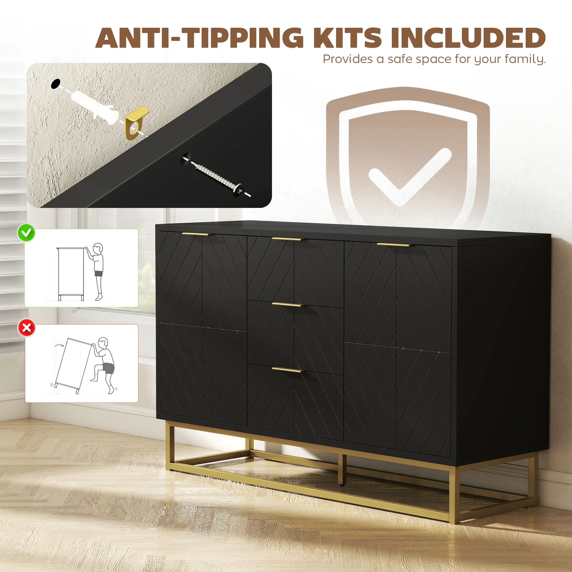 HOMCOM Sideboard Storage Cabinet with Adjustable Shelves, Black - Image 7