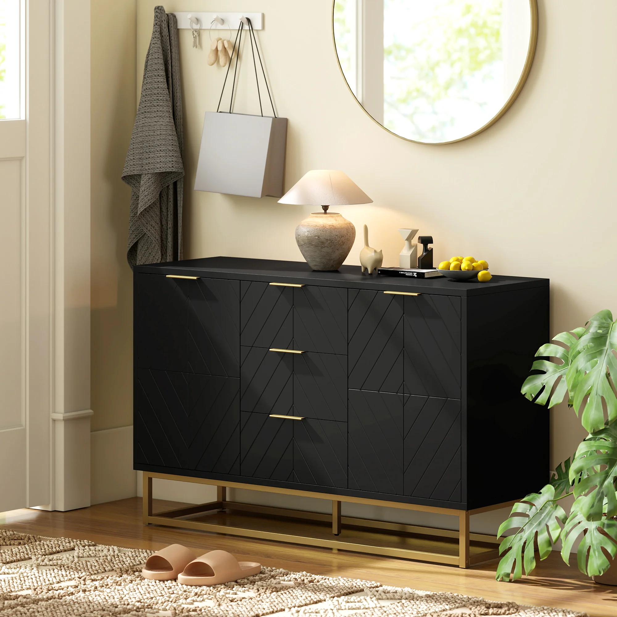 HOMCOM Sideboard Storage Cabinet with Adjustable Shelves, Black - Image 8