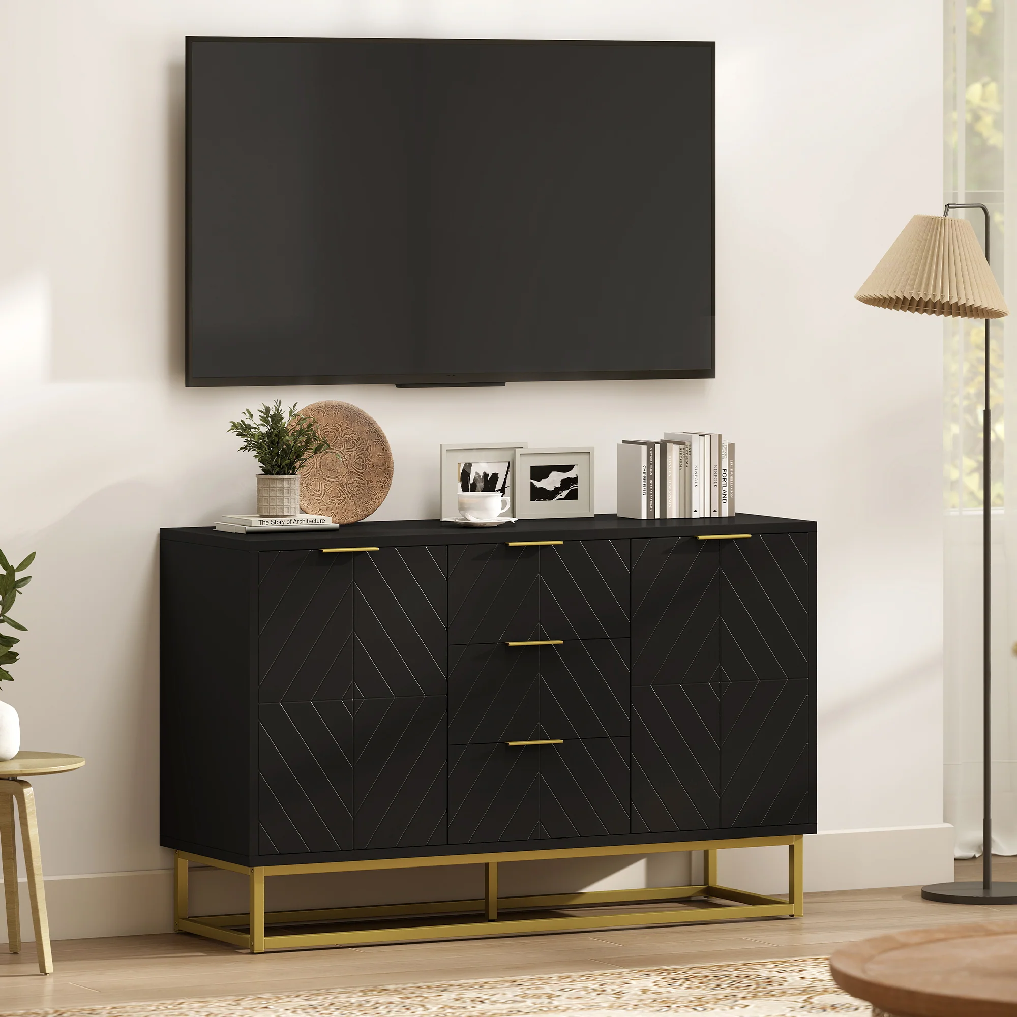 HOMCOM Sideboard Storage Cabinet with Adjustable Shelves, Black - Image 9