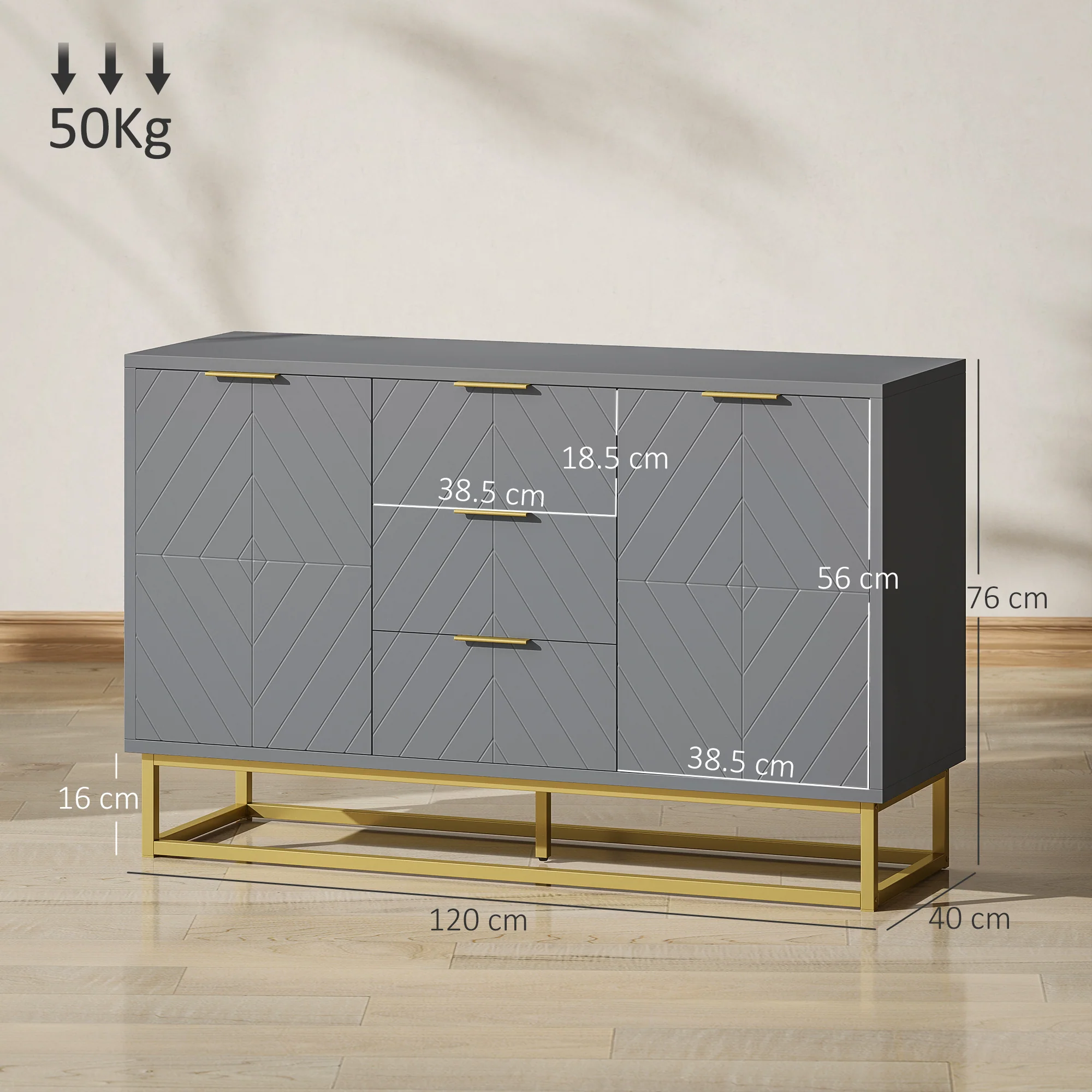HOMCOM Sideboard Storage Cabinet with Adjustable Shelves, Grey - Image 5
