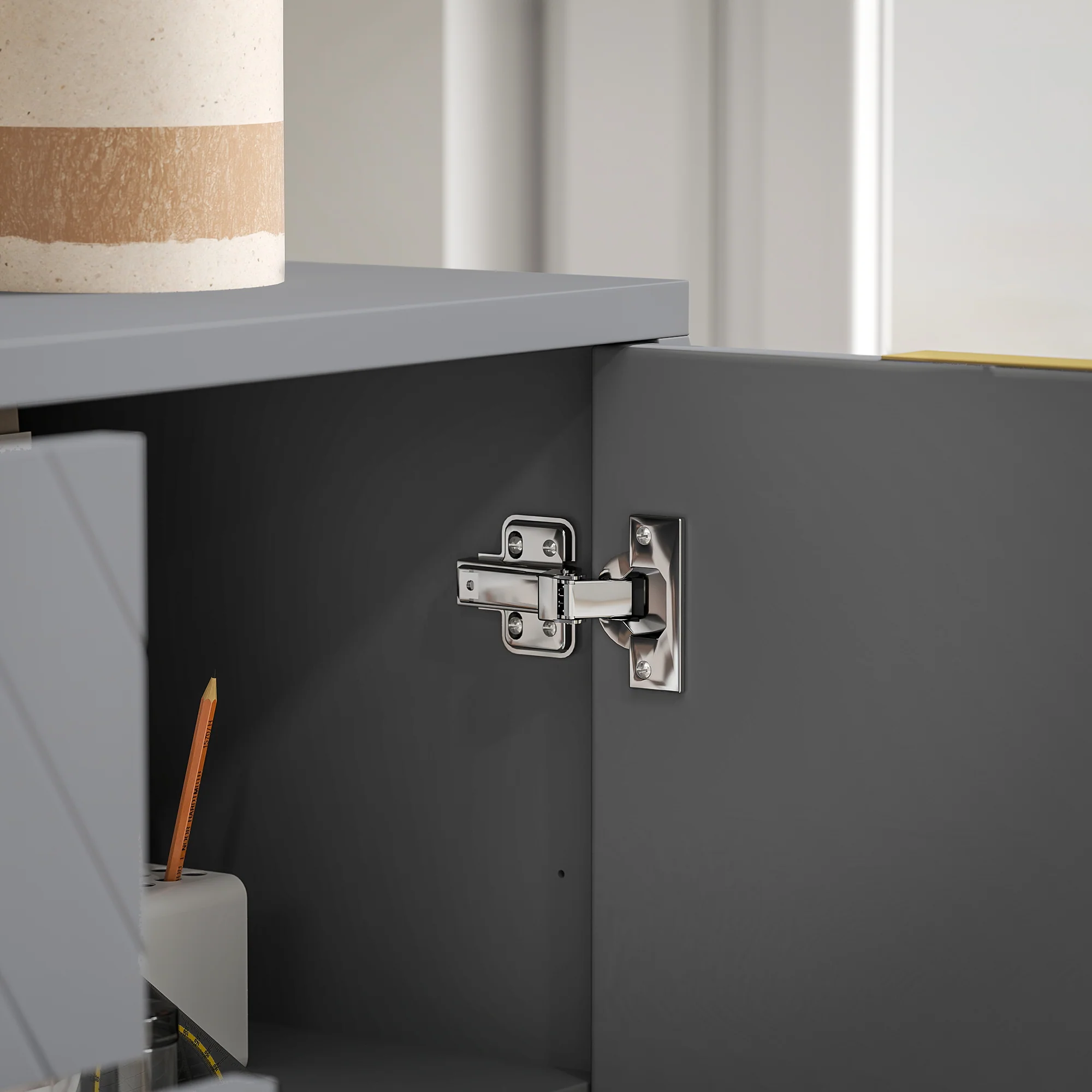 HOMCOM Sideboard Storage Cabinet with Adjustable Shelves, Grey - Image 9