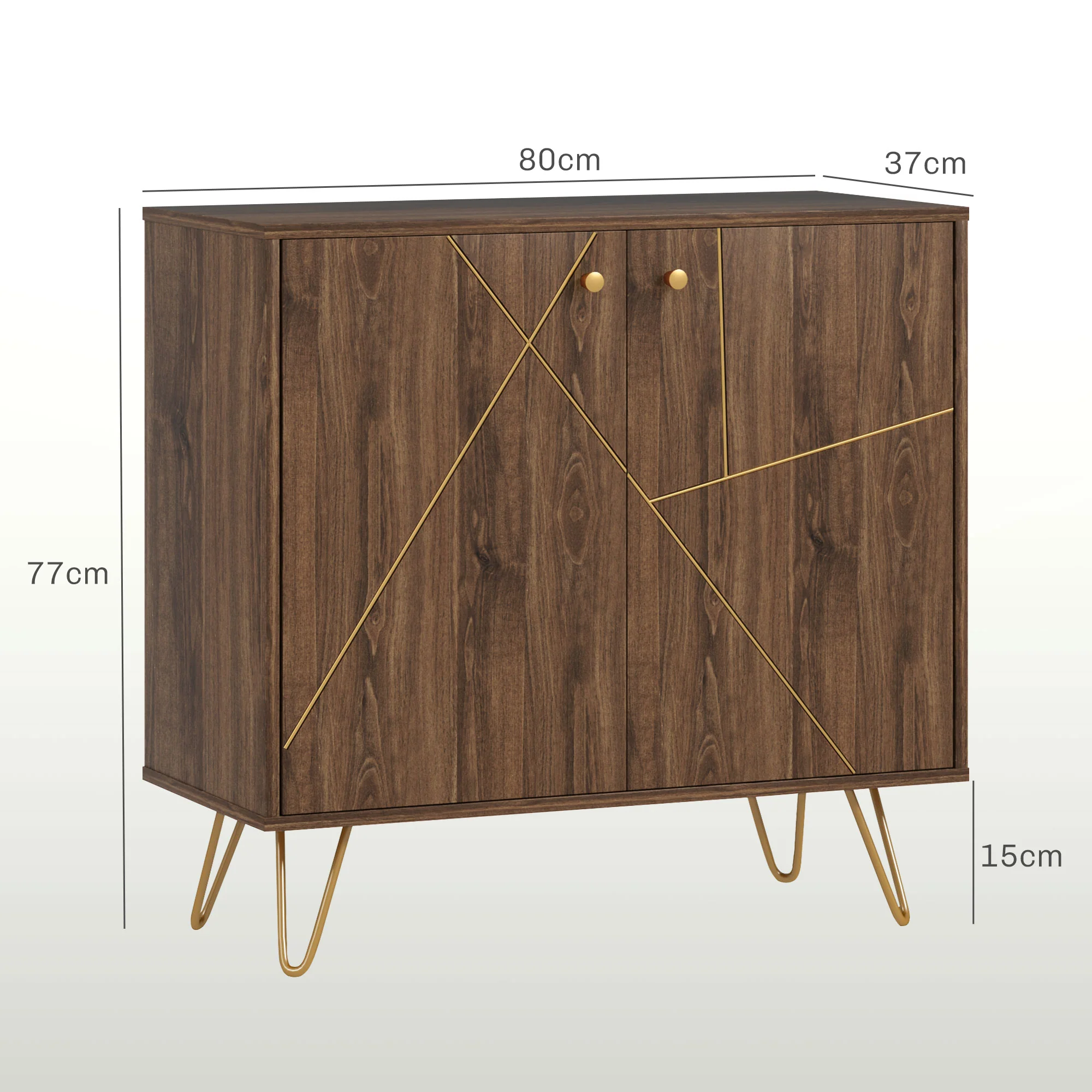 HOMCOM Sideboard Storage Cabinet with Luxurious Steel Lines Steel Legs Brown - Image 5