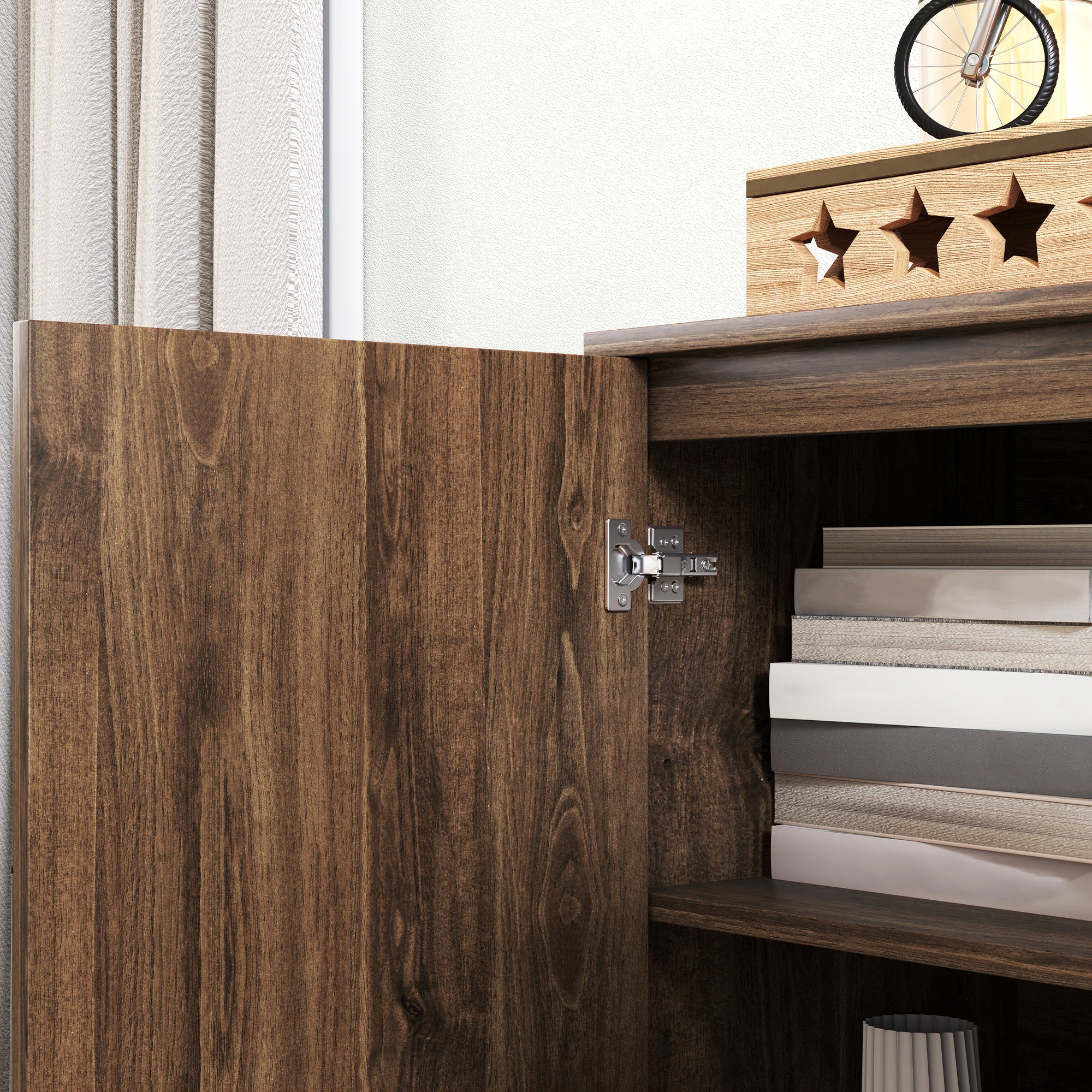 HOMCOM Sideboard Storage Cabinet with Luxurious Steel Lines Steel Legs Brown - Image 9