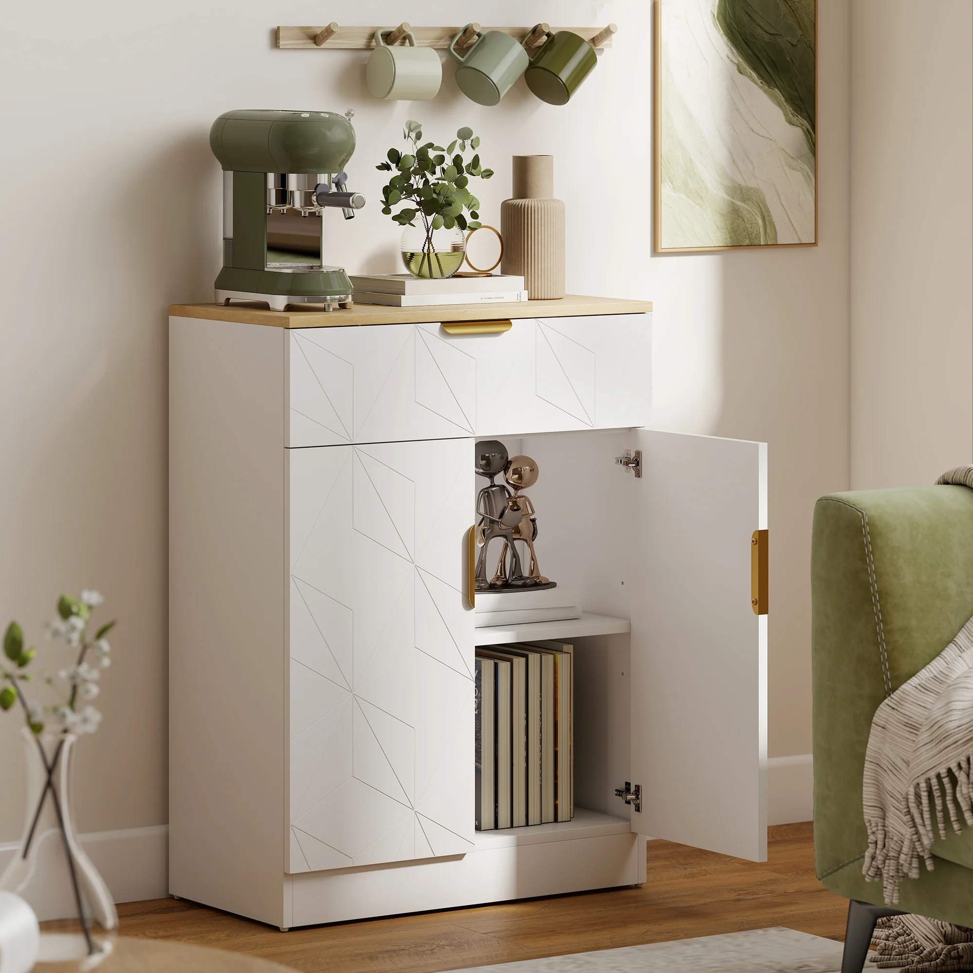 HOMCOM Sideboard Storage Cupboard with Drawer for Living Room Entryway White - Image 2