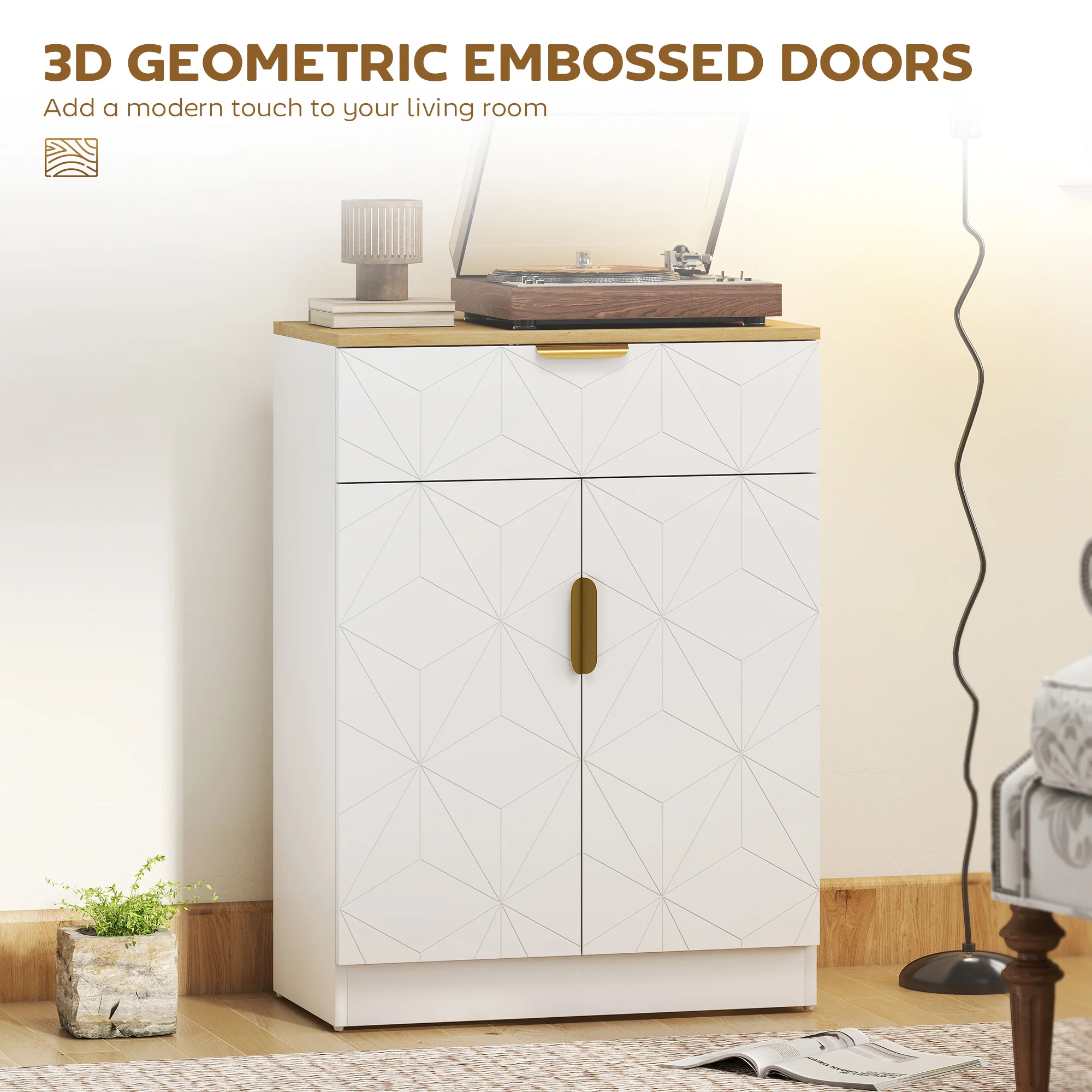HOMCOM Sideboard Storage Cupboard with Drawer for Living Room Entryway White - Image 3
