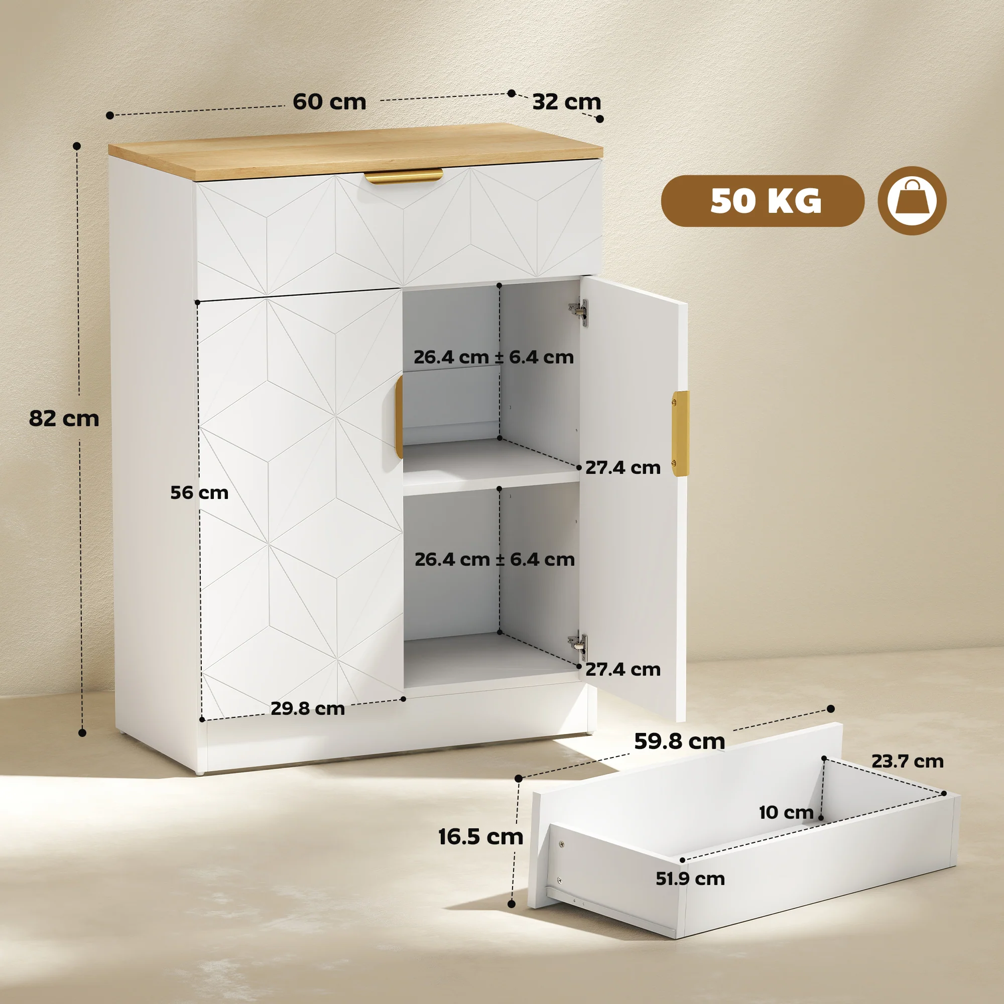 HOMCOM Sideboard Storage Cupboard with Drawer for Living Room Entryway White - Image 5