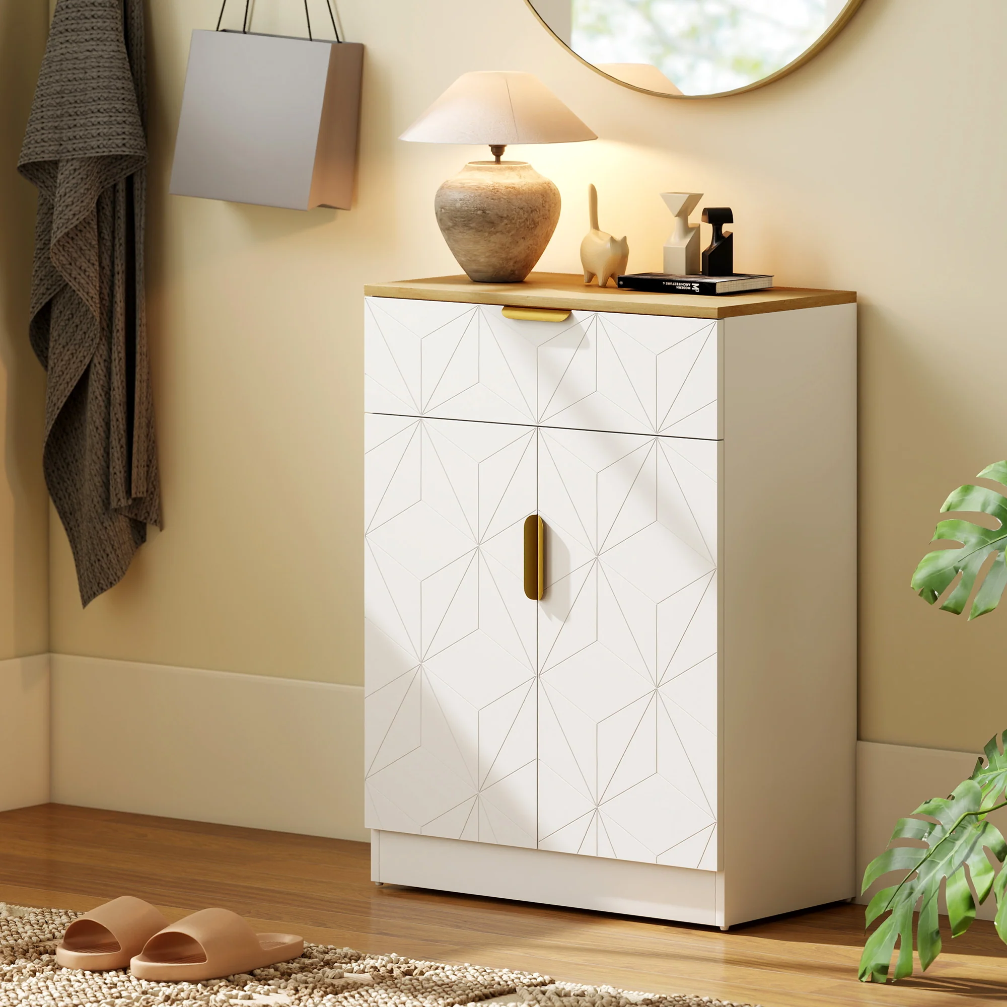 HOMCOM Sideboard Storage Cupboard with Drawer for Living Room Entryway White - Image 8