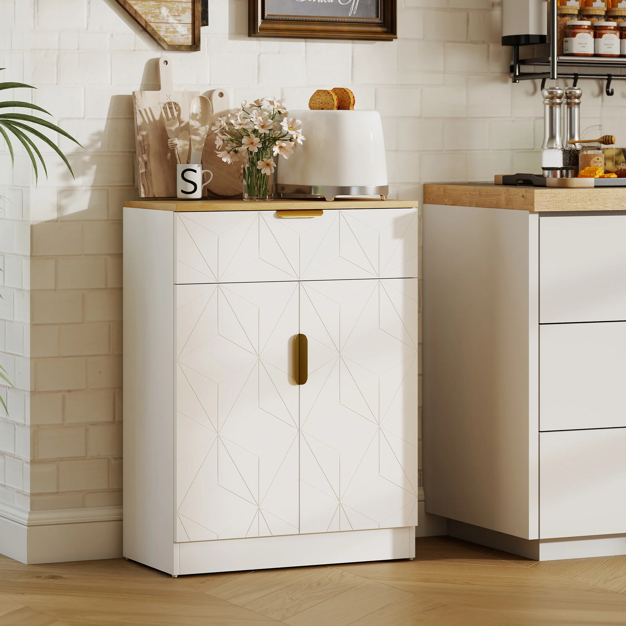 HOMCOM Sideboard Storage Cupboard with Drawer for Living Room Entryway White - Image 9