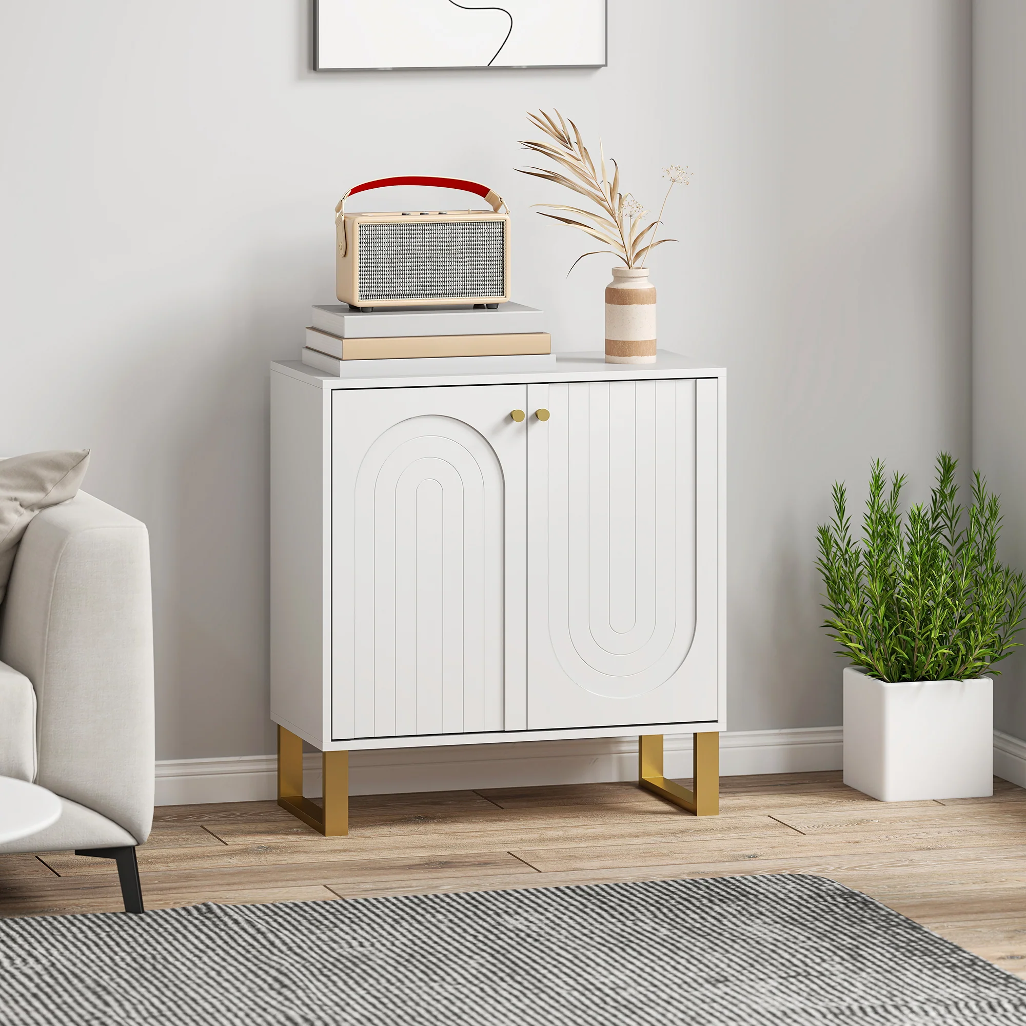 HOMCOM Sideboard With Adjustable Shelves & Doors For Living Room, White - Image 11