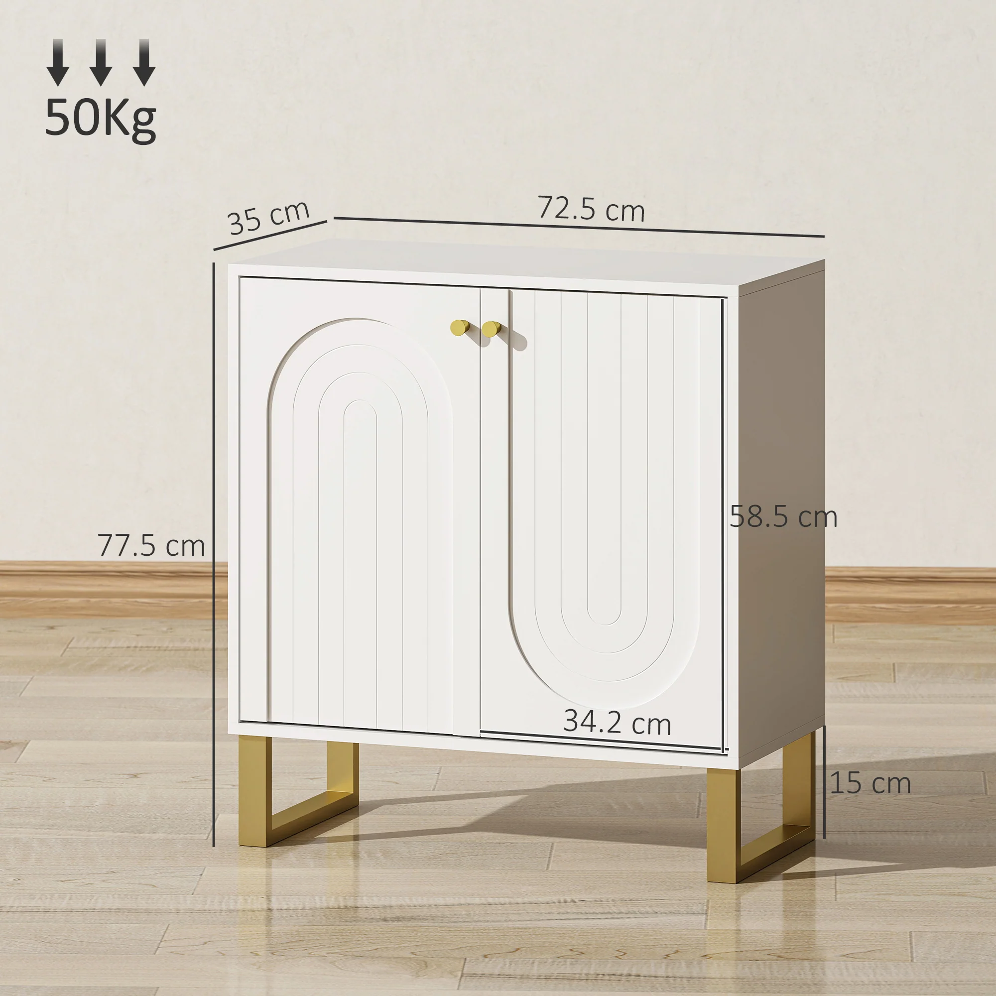 HOMCOM Sideboard With Adjustable Shelves & Doors For Living Room, White - Image 14