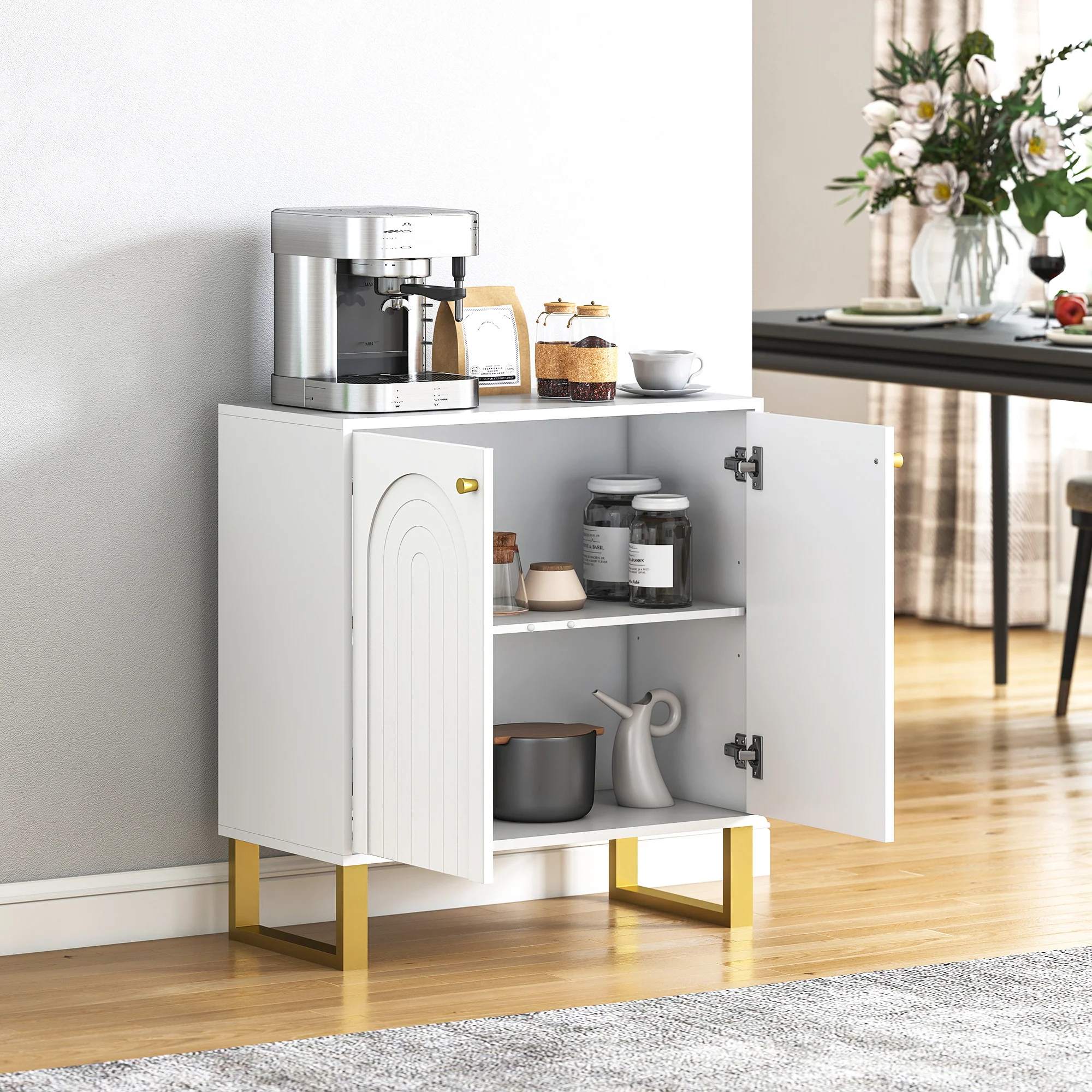 HOMCOM Sideboard With Adjustable Shelves & Doors For Living Room, White - Image 17
