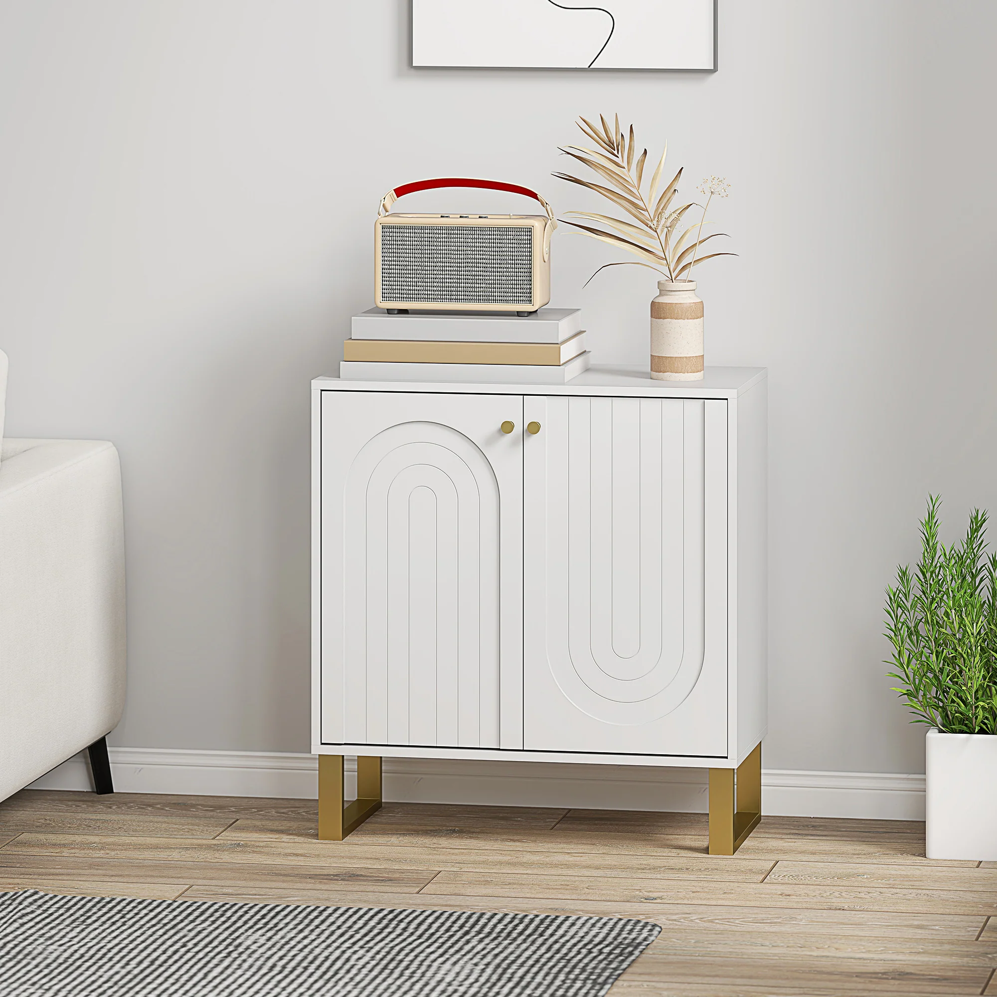 HOMCOM Sideboard With Adjustable Shelves & Doors For Living Room, White - Image 18