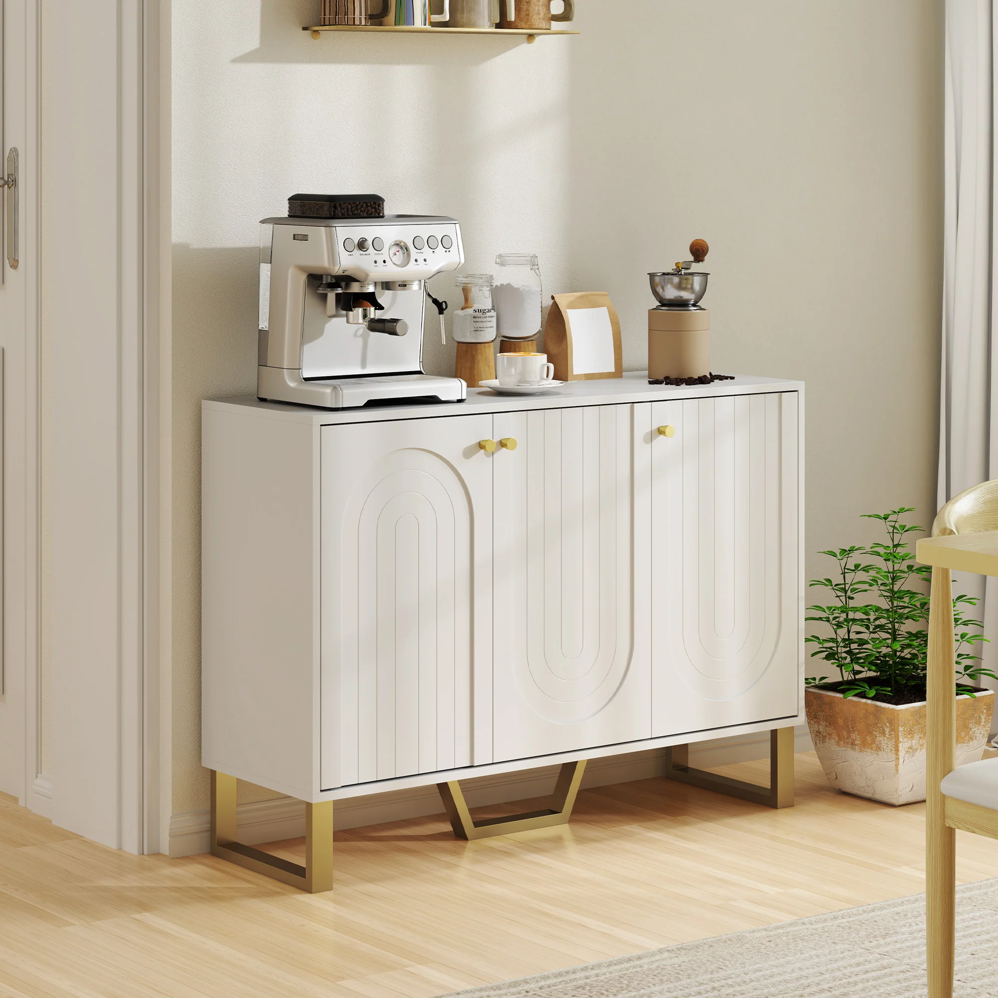 HOMCOM Sideboard With Adjustable Shelves & Doors For Living Room, White - Image 8