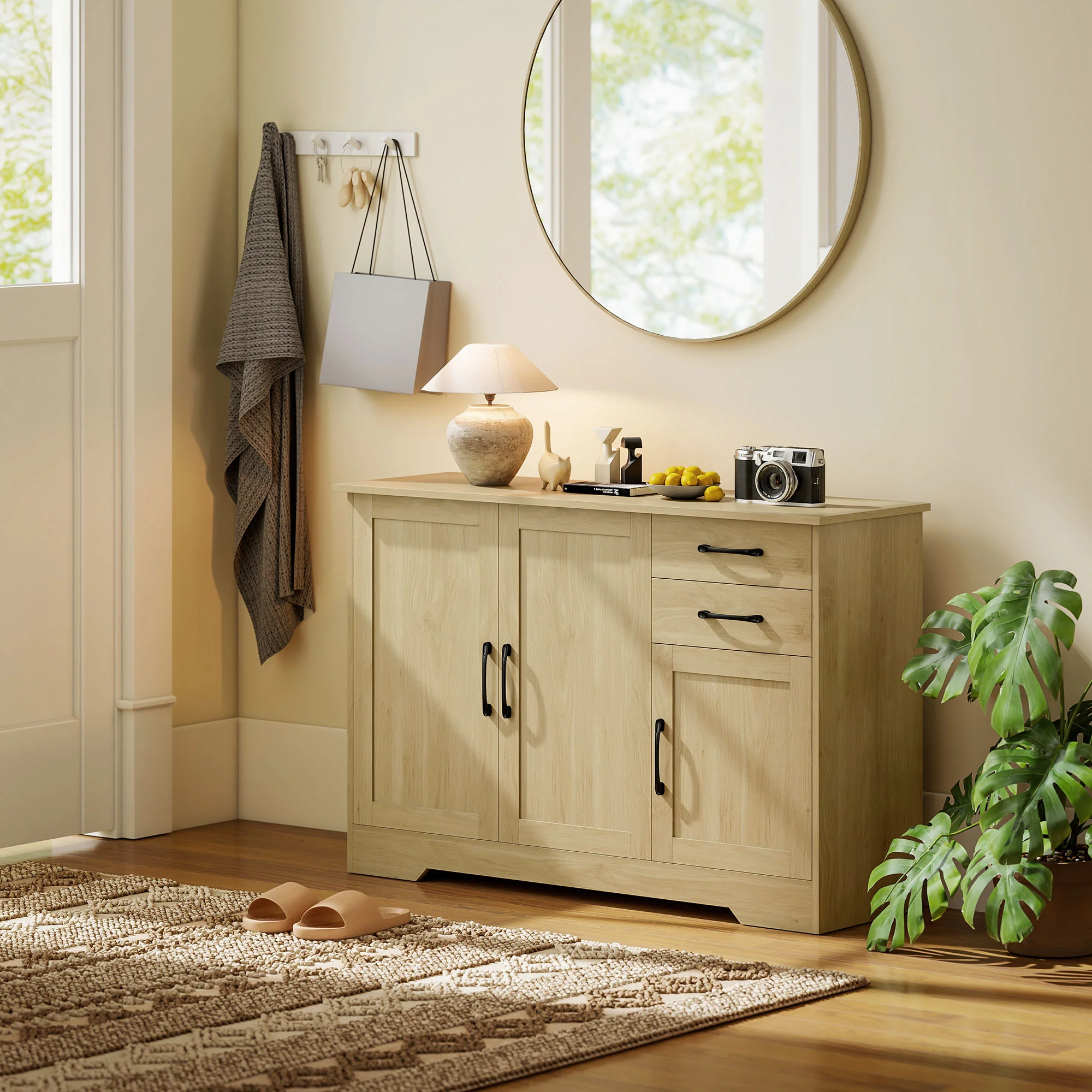 HOMCOM Sideboard with Soft-Close Doors, Modern Storage Cabinet Natural - Image 9