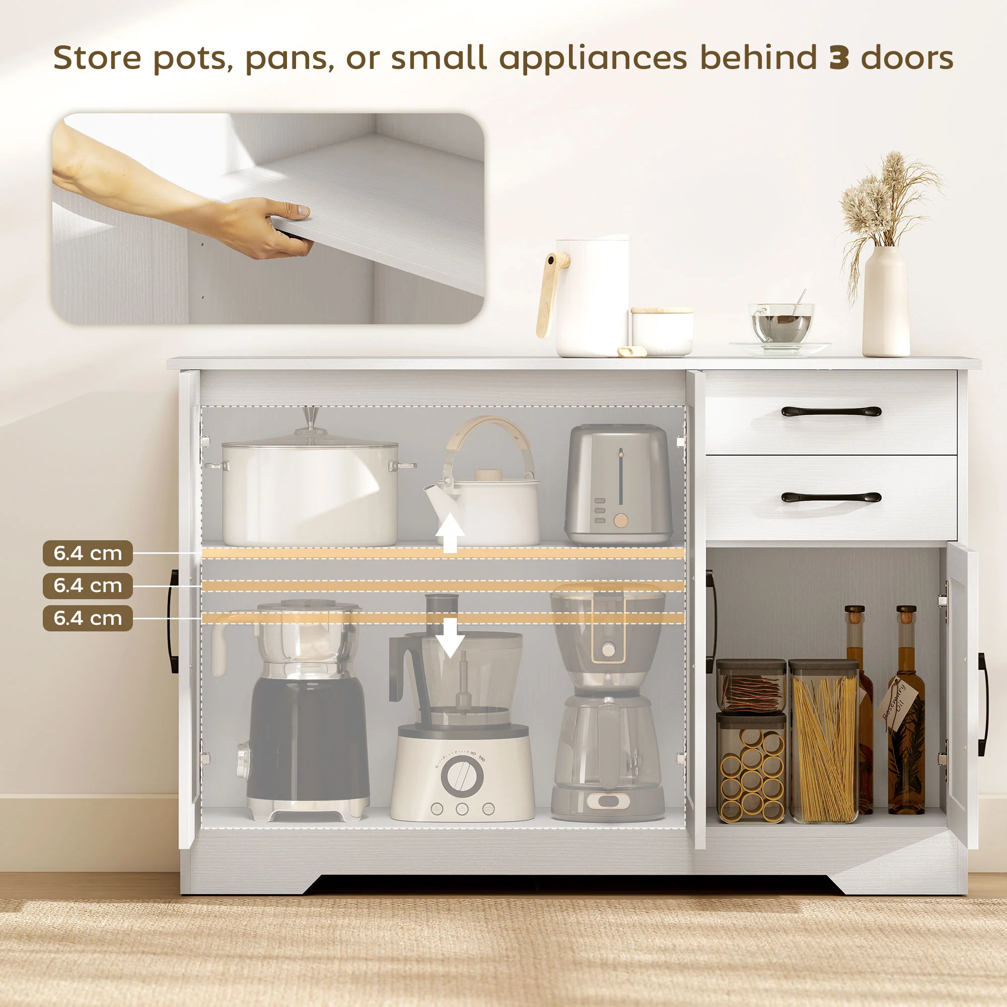 HOMCOM Sideboard with Soft-Close Doors, Modern Storage Cabinet White - Image 3