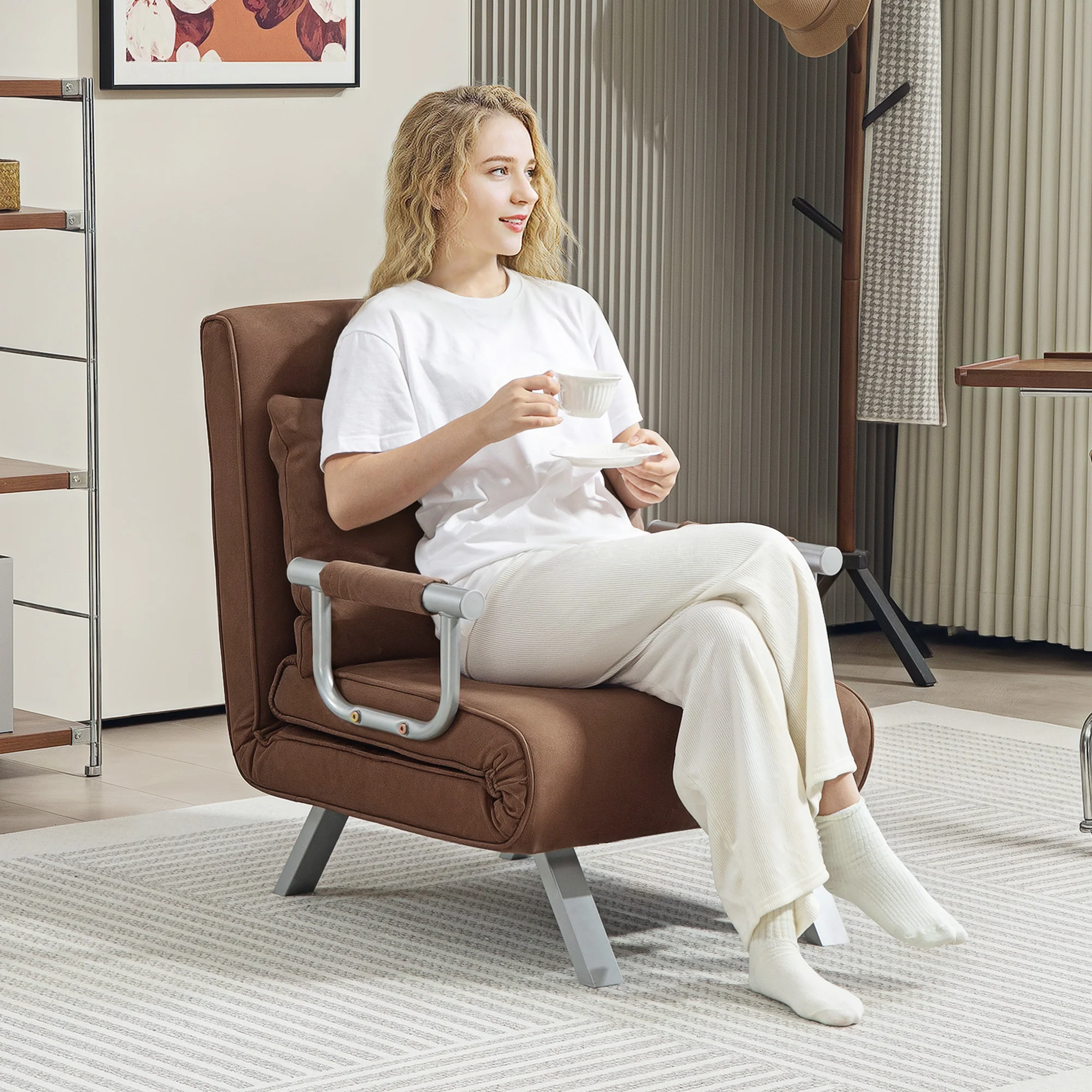 HOMCOM Single Folding 5 Position Convertible Sleeper Chair Bed - Image 11
