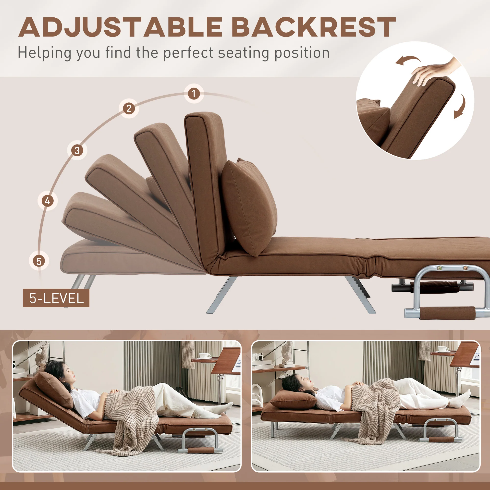 HOMCOM Single Folding 5 Position Convertible Sleeper Chair Bed - Image 12