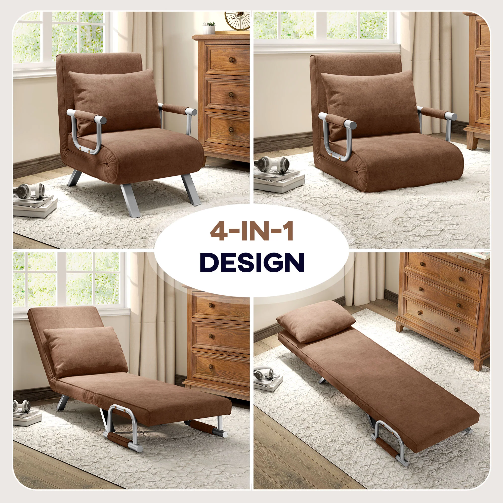 HOMCOM Single Folding 5 Position Convertible Sleeper Chair Bed - Image 13