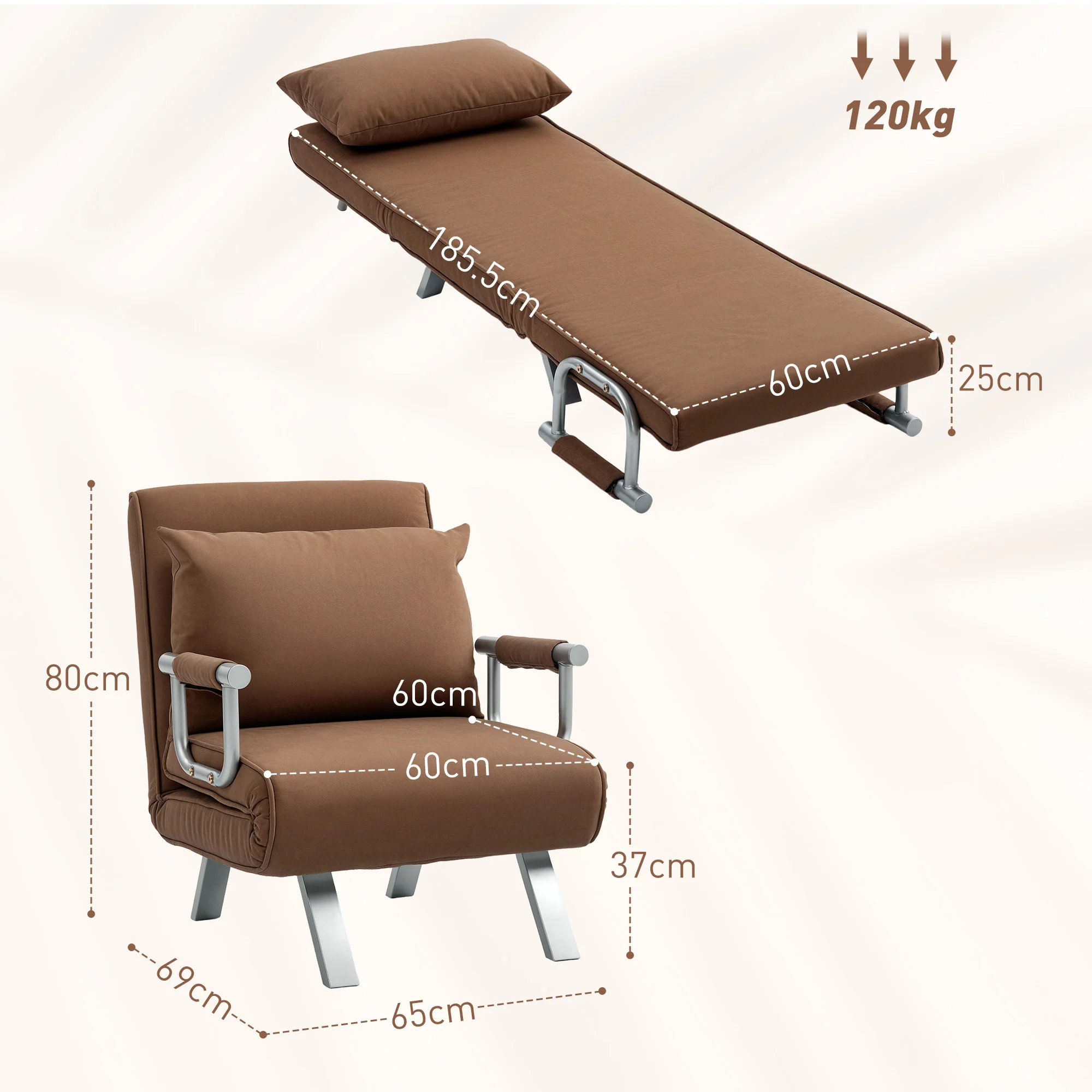 HOMCOM Single Folding 5 Position Convertible Sleeper Chair Bed - Image 14