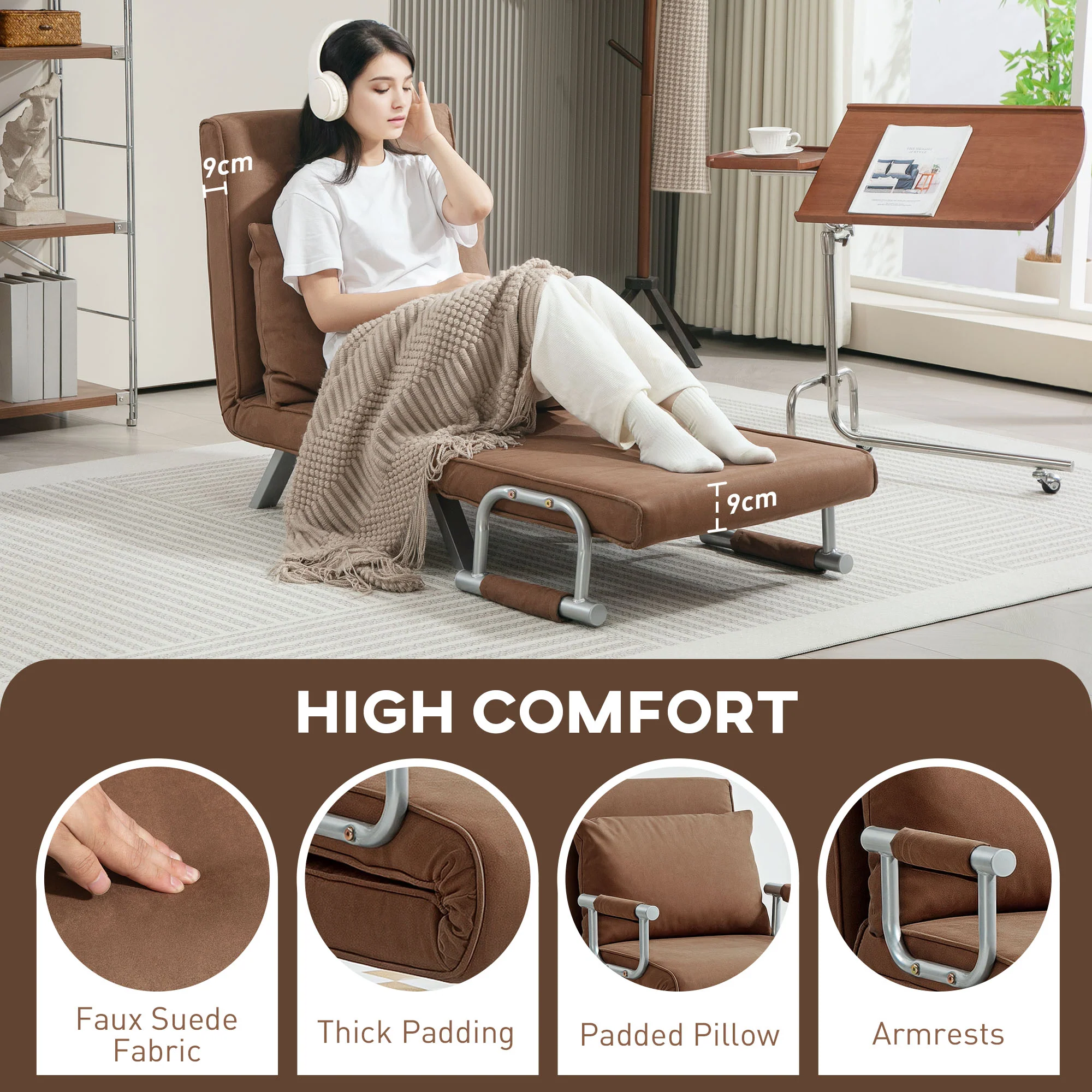 HOMCOM Single Folding 5 Position Convertible Sleeper Chair Bed - Image 15