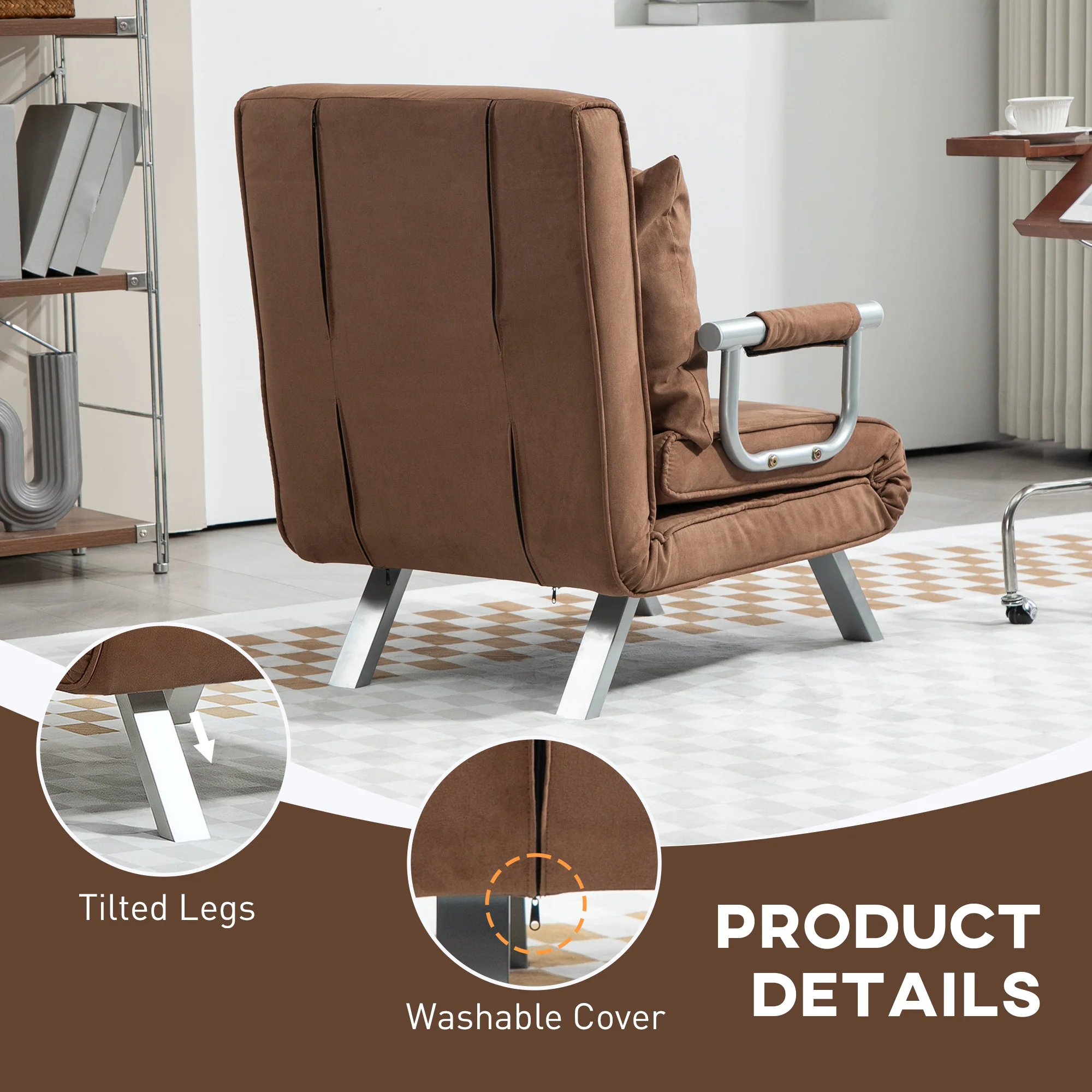 HOMCOM Single Folding 5 Position Convertible Sleeper Chair Bed - Image 16