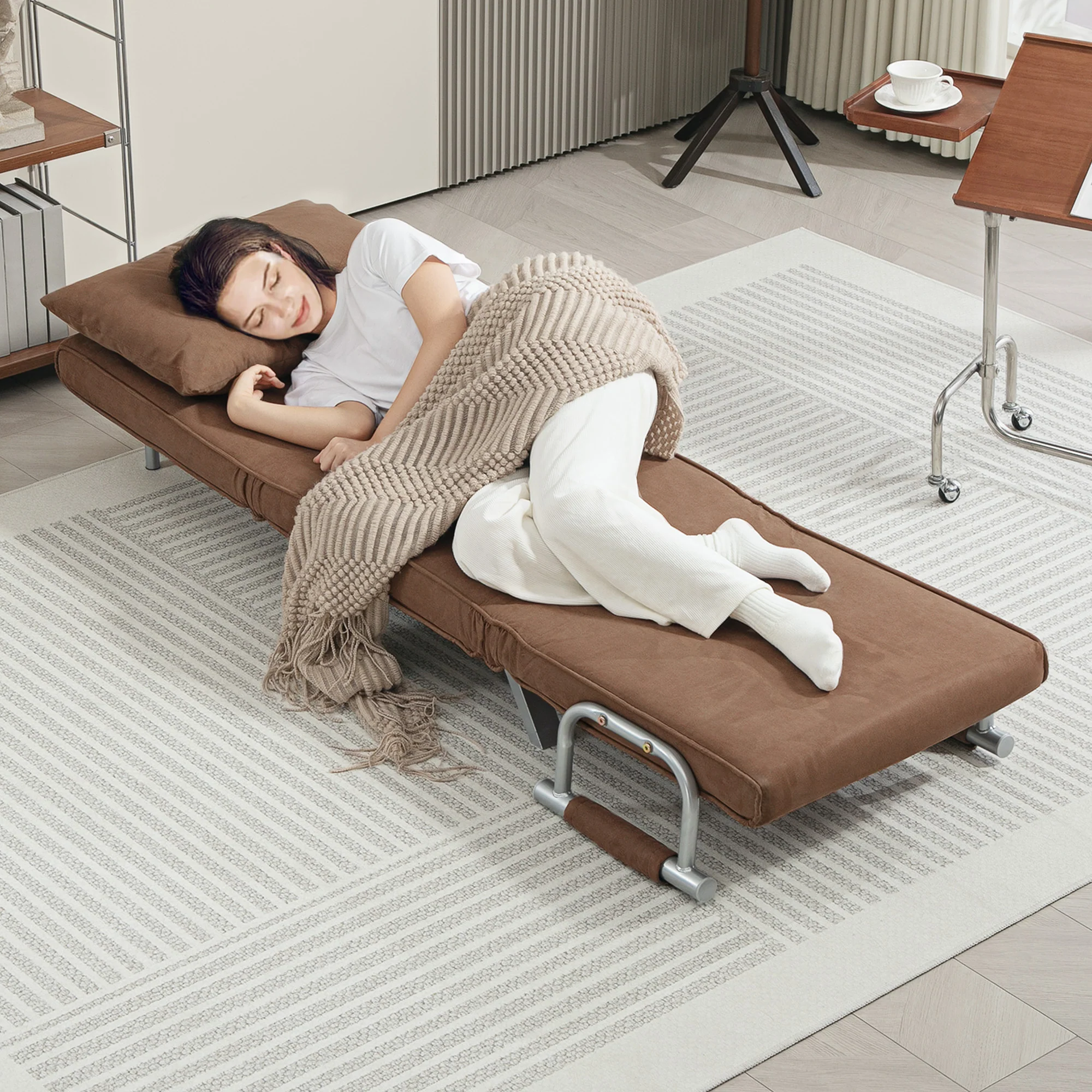 HOMCOM Single Folding 5 Position Convertible Sleeper Chair Bed - Image 18