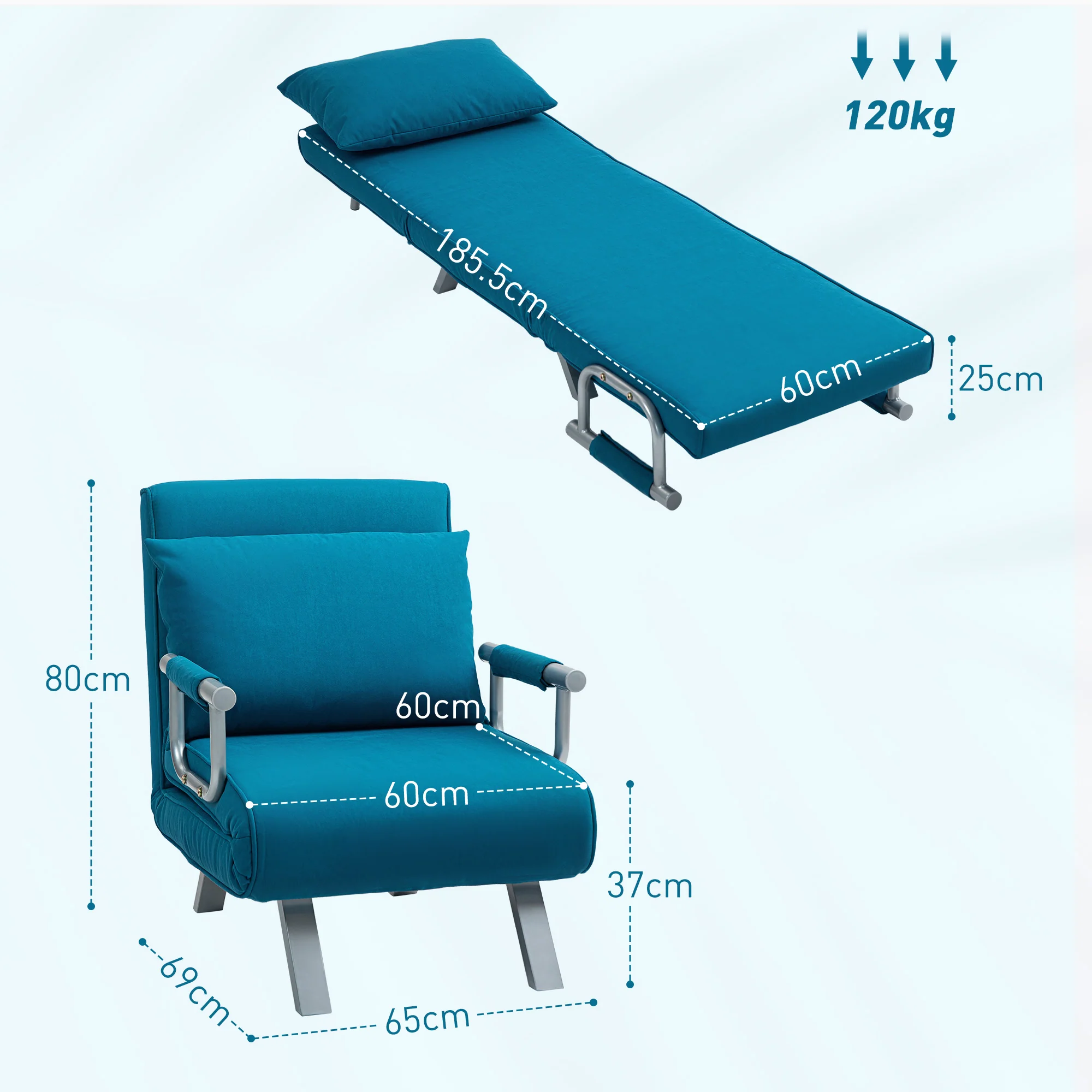 HOMCOM Single Folding 5 Position Convertible Sleeper Chair Bed - Image 5