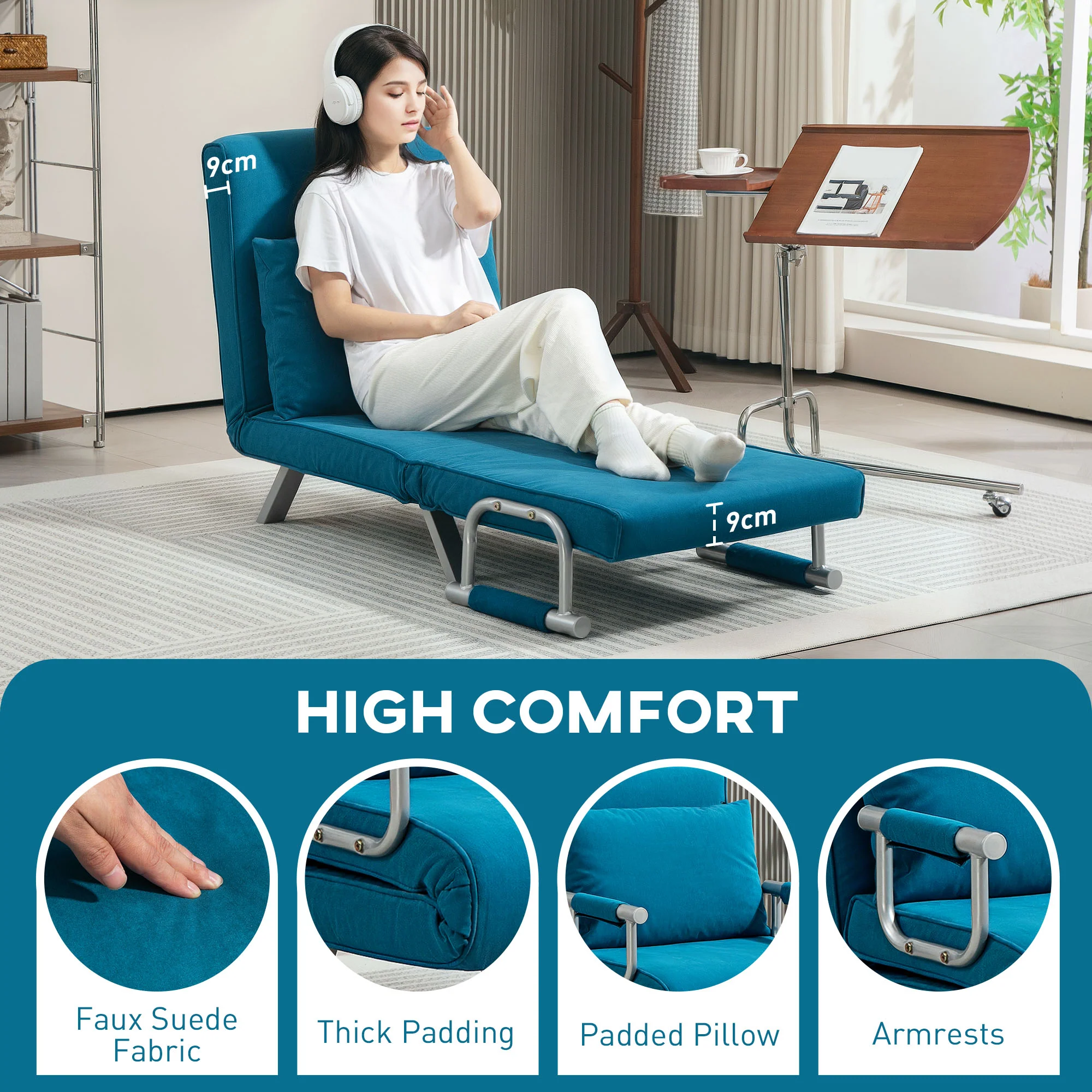 HOMCOM Single Folding 5 Position Convertible Sleeper Chair Bed - Image 6