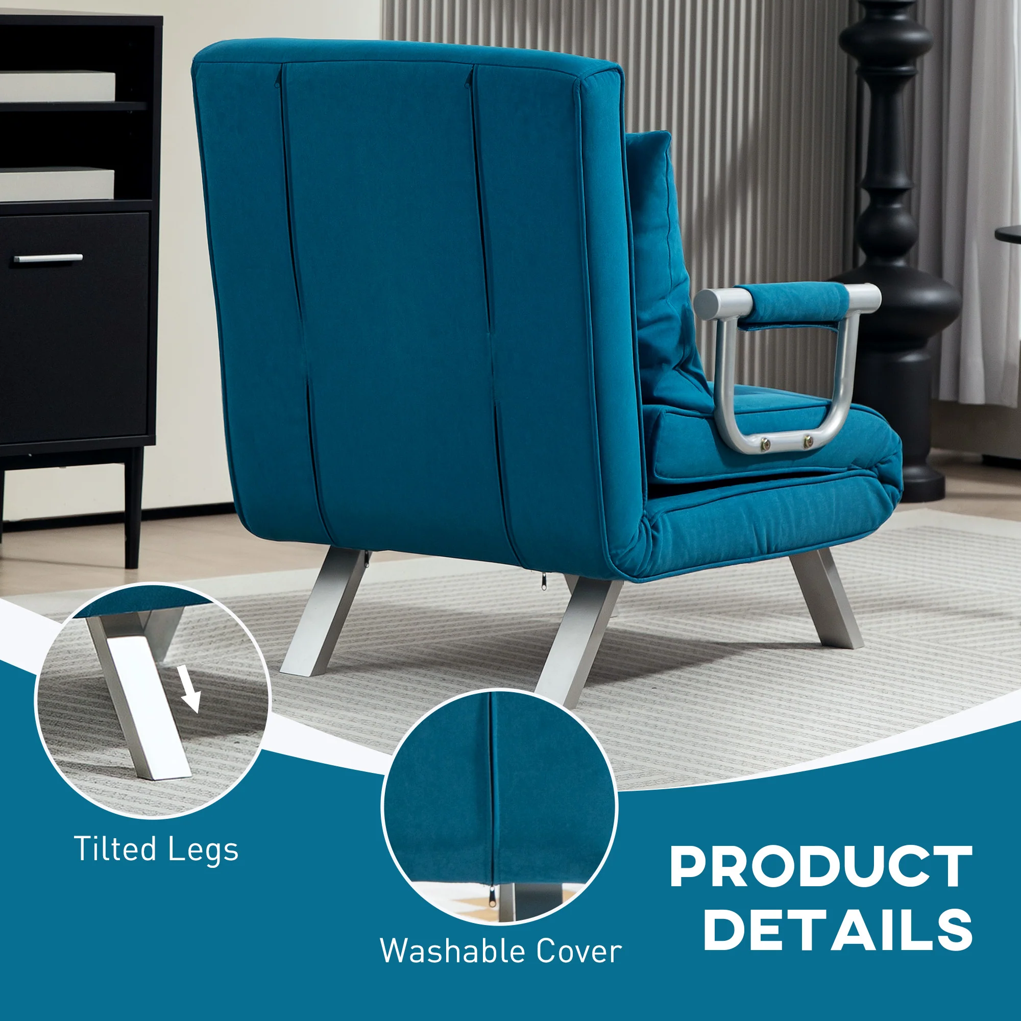 HOMCOM Single Folding 5 Position Convertible Sleeper Chair Bed - Image 7
