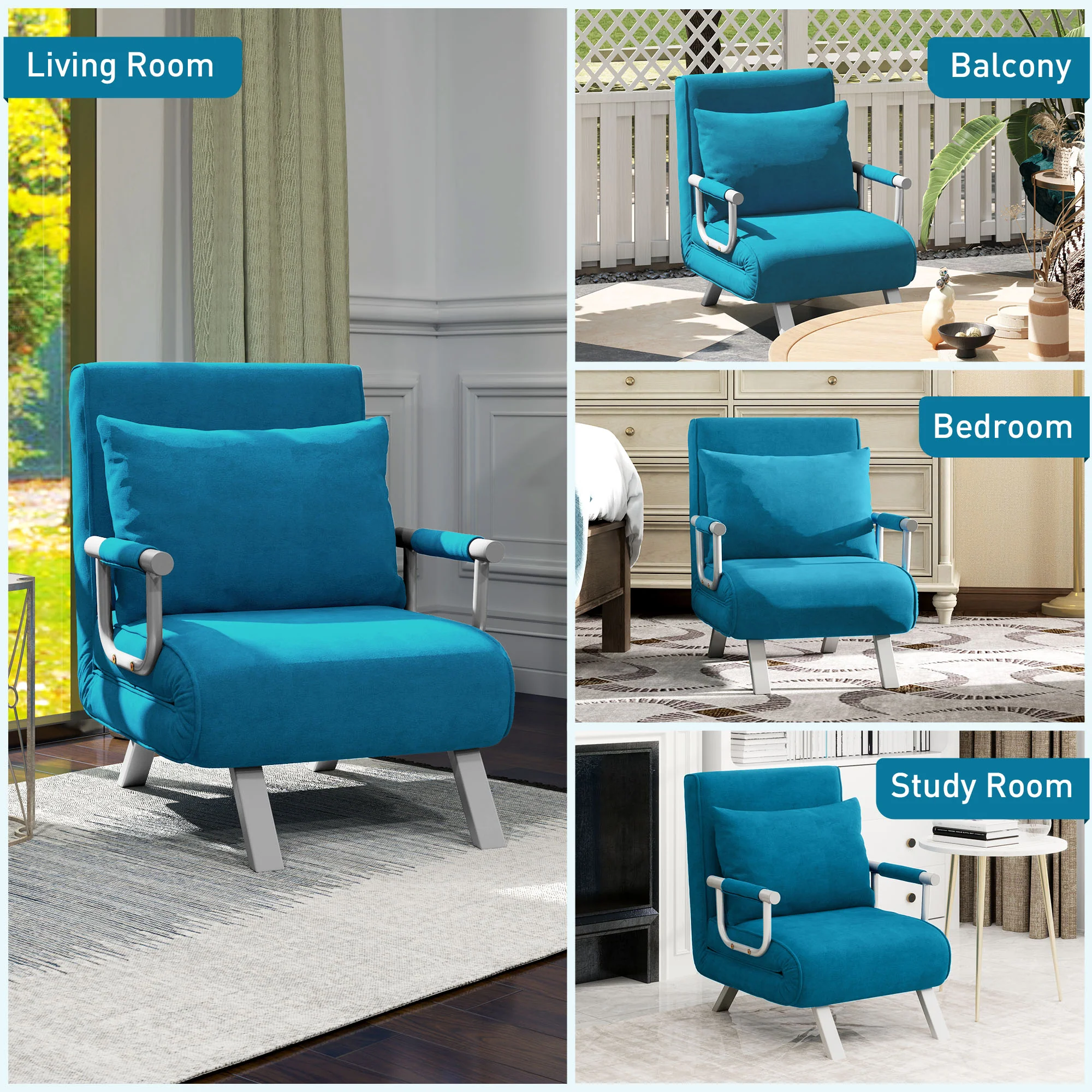 HOMCOM Single Folding 5 Position Convertible Sleeper Chair Bed - Image 8