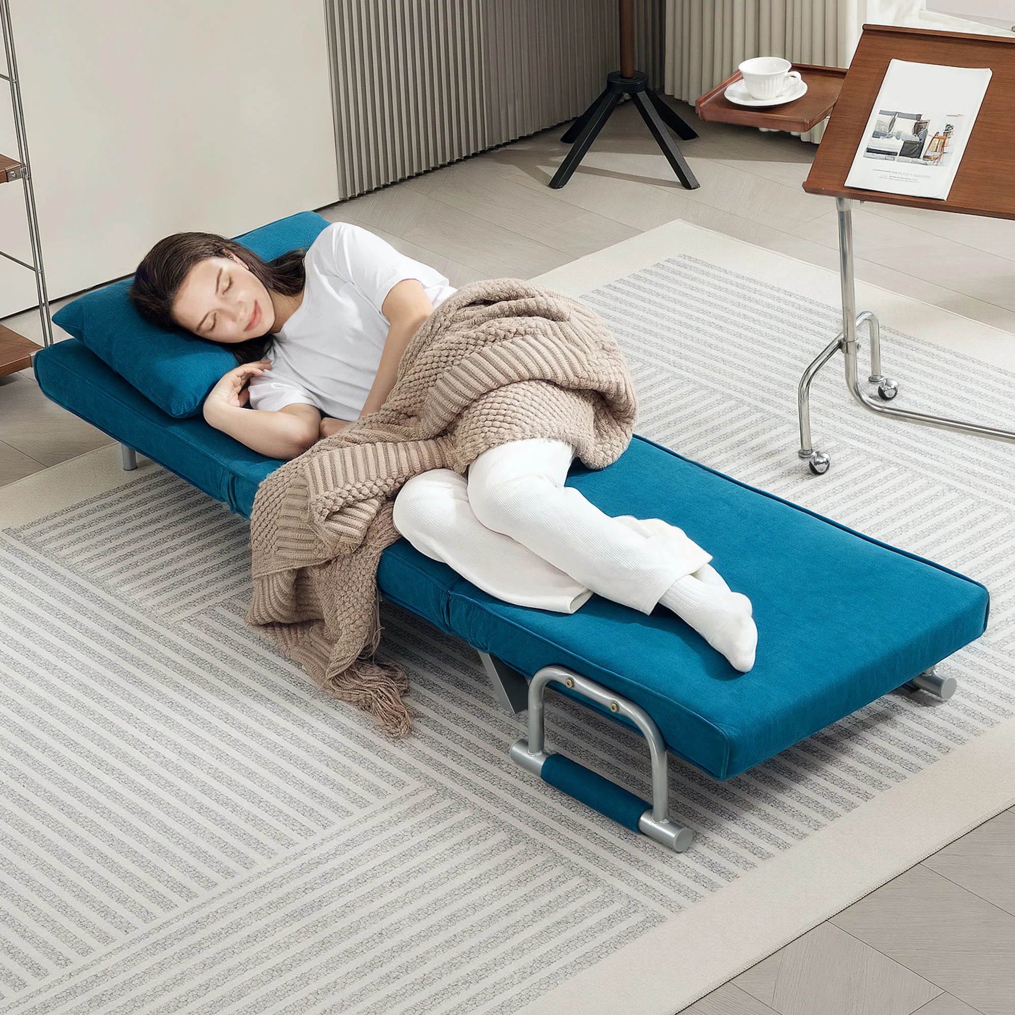 HOMCOM Single Folding 5 Position Convertible Sleeper Chair Bed - Image 9