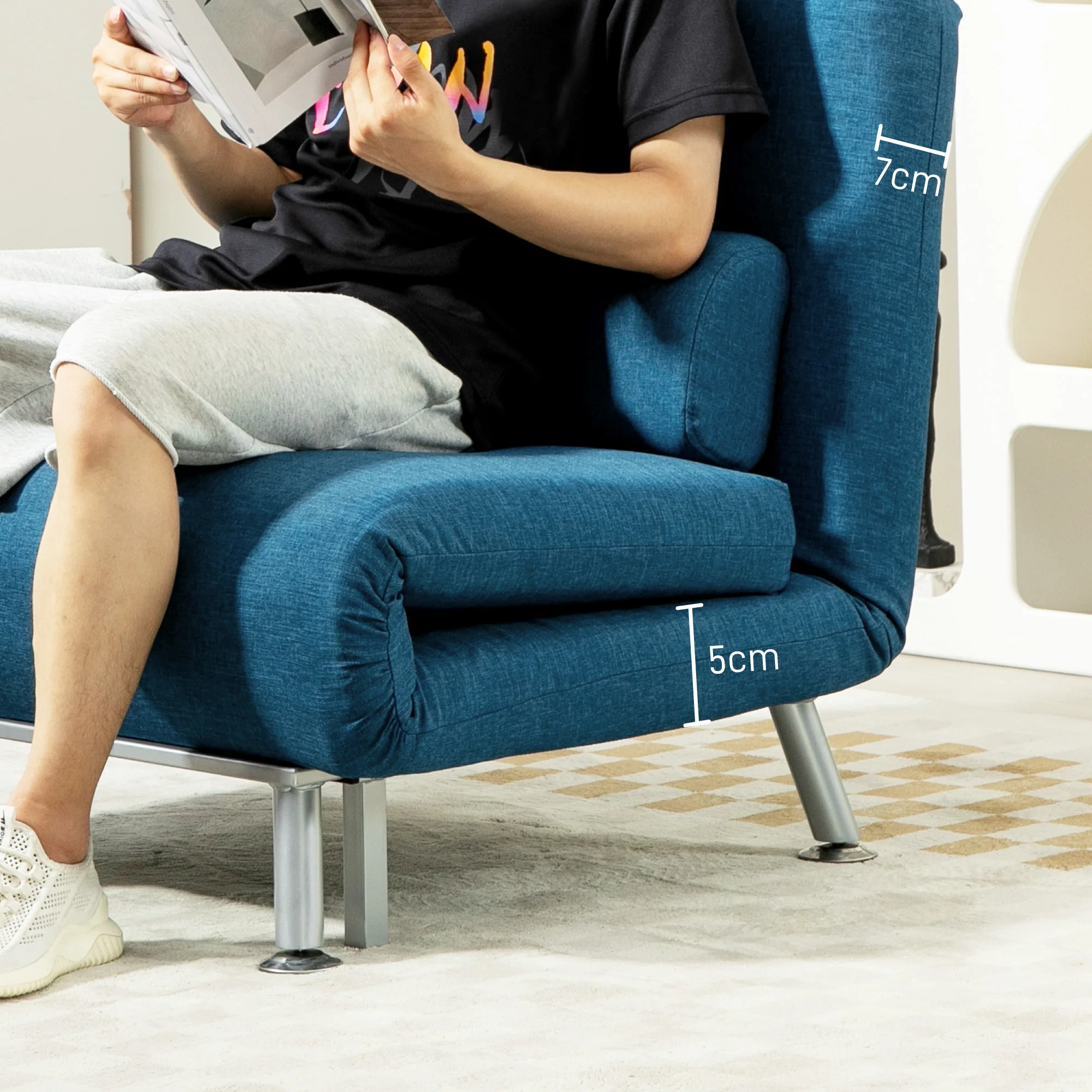 HOMCOM Single Folding 5 Position Convertible Sleeper Chair Sofa Bed Blue - Image 9