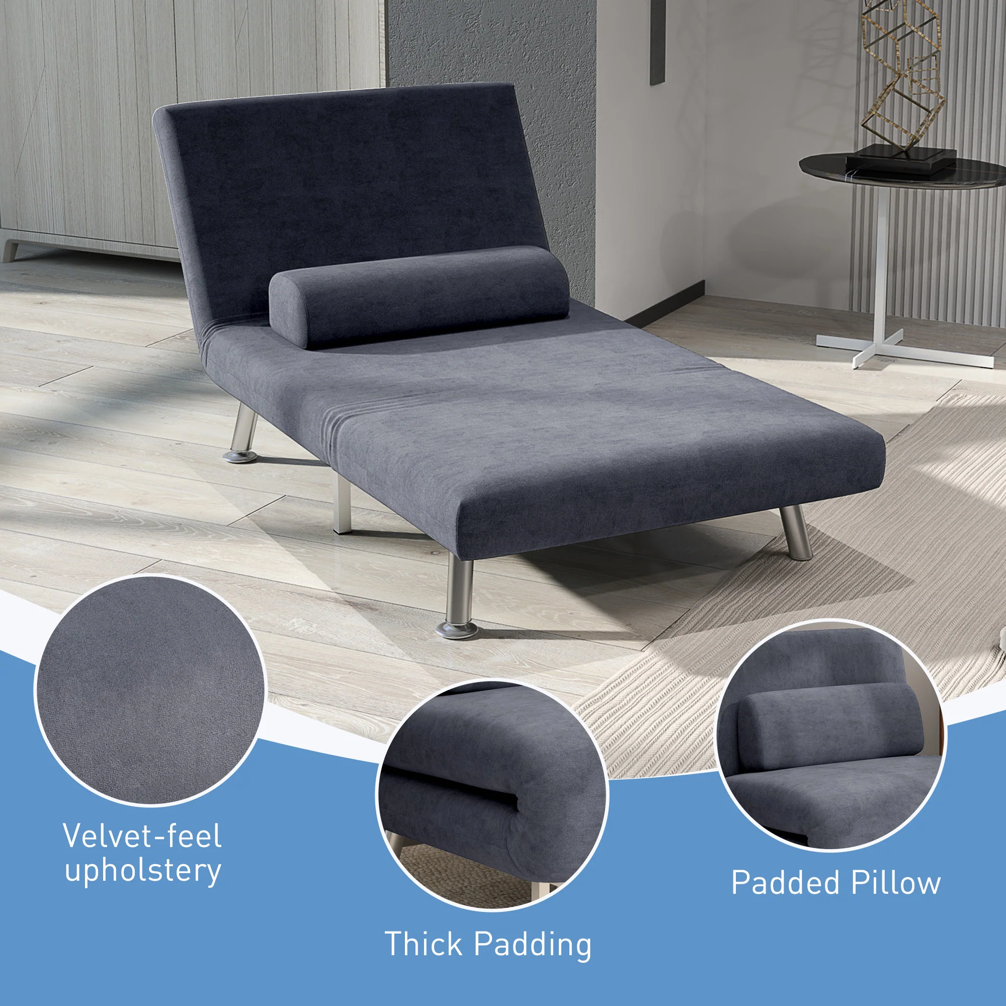 HOMCOM Single Folding 5 Position Convertible Sleeper Chair Sofa Bed - Image 15