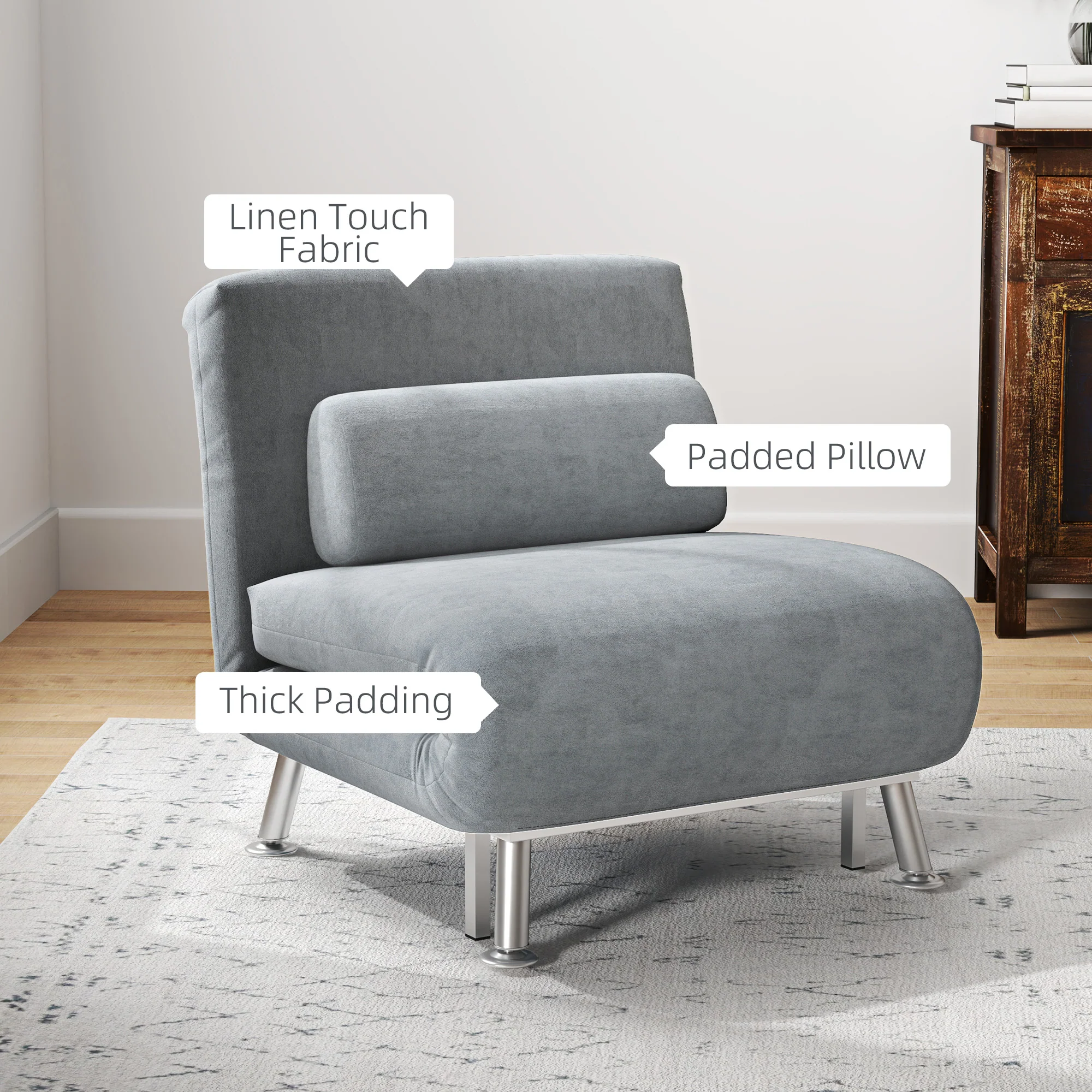 HOMCOM Single Folding 5 Position Convertible Sleeper Chair Sofa Bed - Image 6