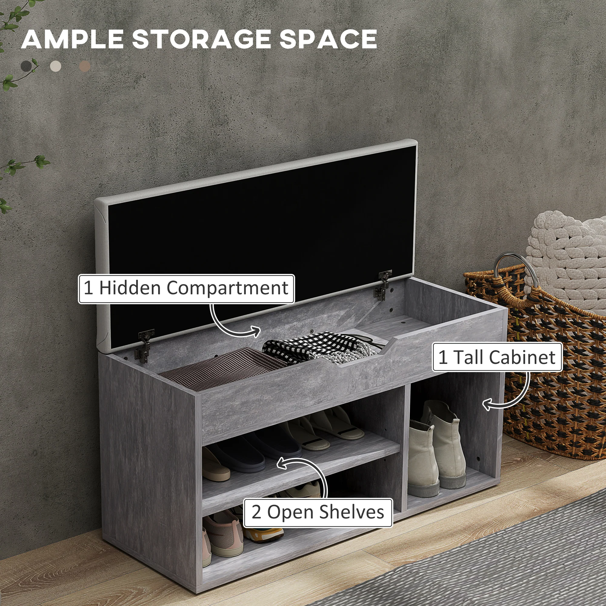 HOMCOM Sit-On Shoe Storage Unit W/ Hidden Compartment Handles - Image 13